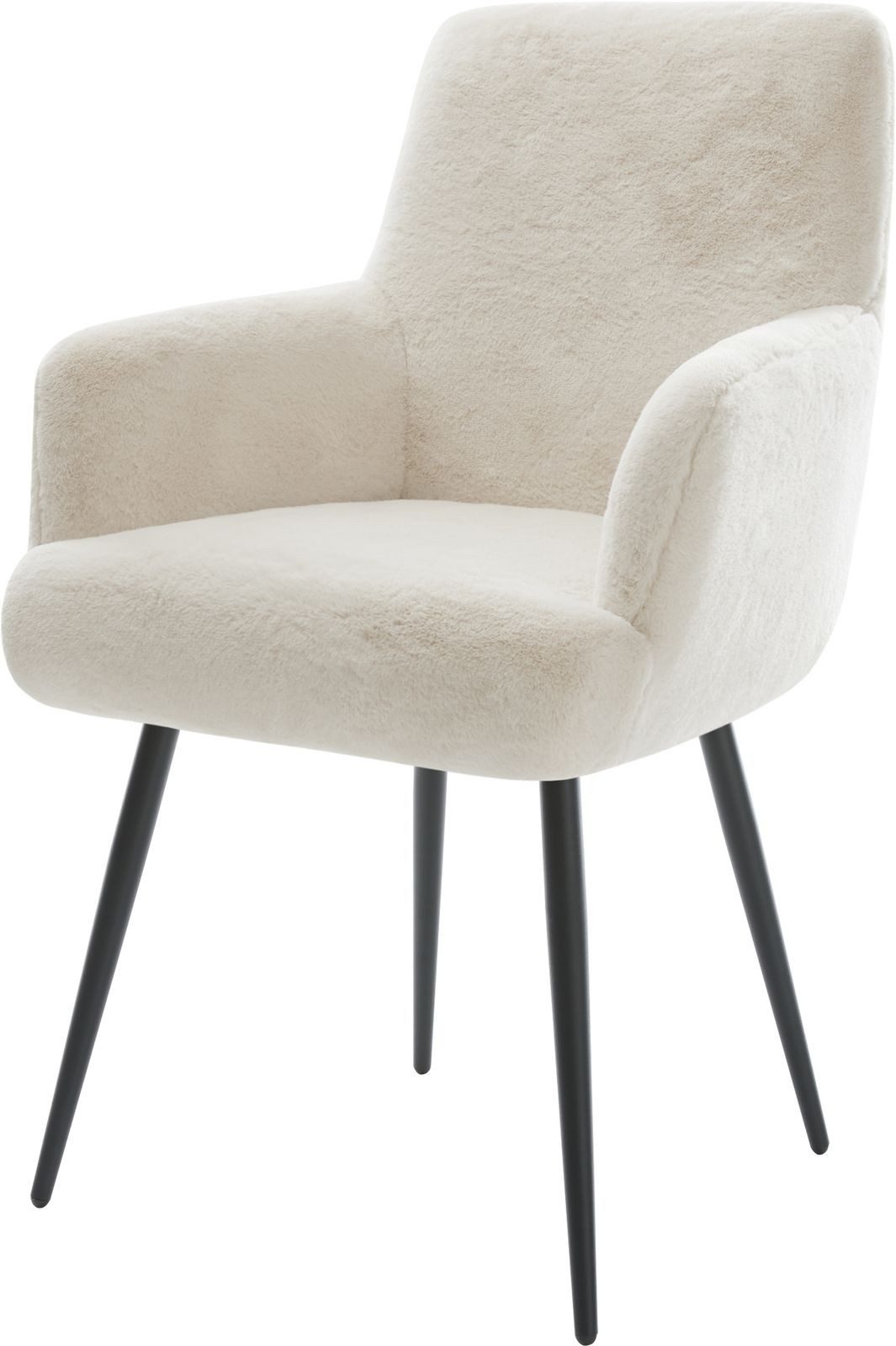 DELIFE Polsterstuhl Heira-Flex, mit Armlehnen 4-Fuß konisch Schwarz Plüsch Creme-Weiß Taschenfederkern