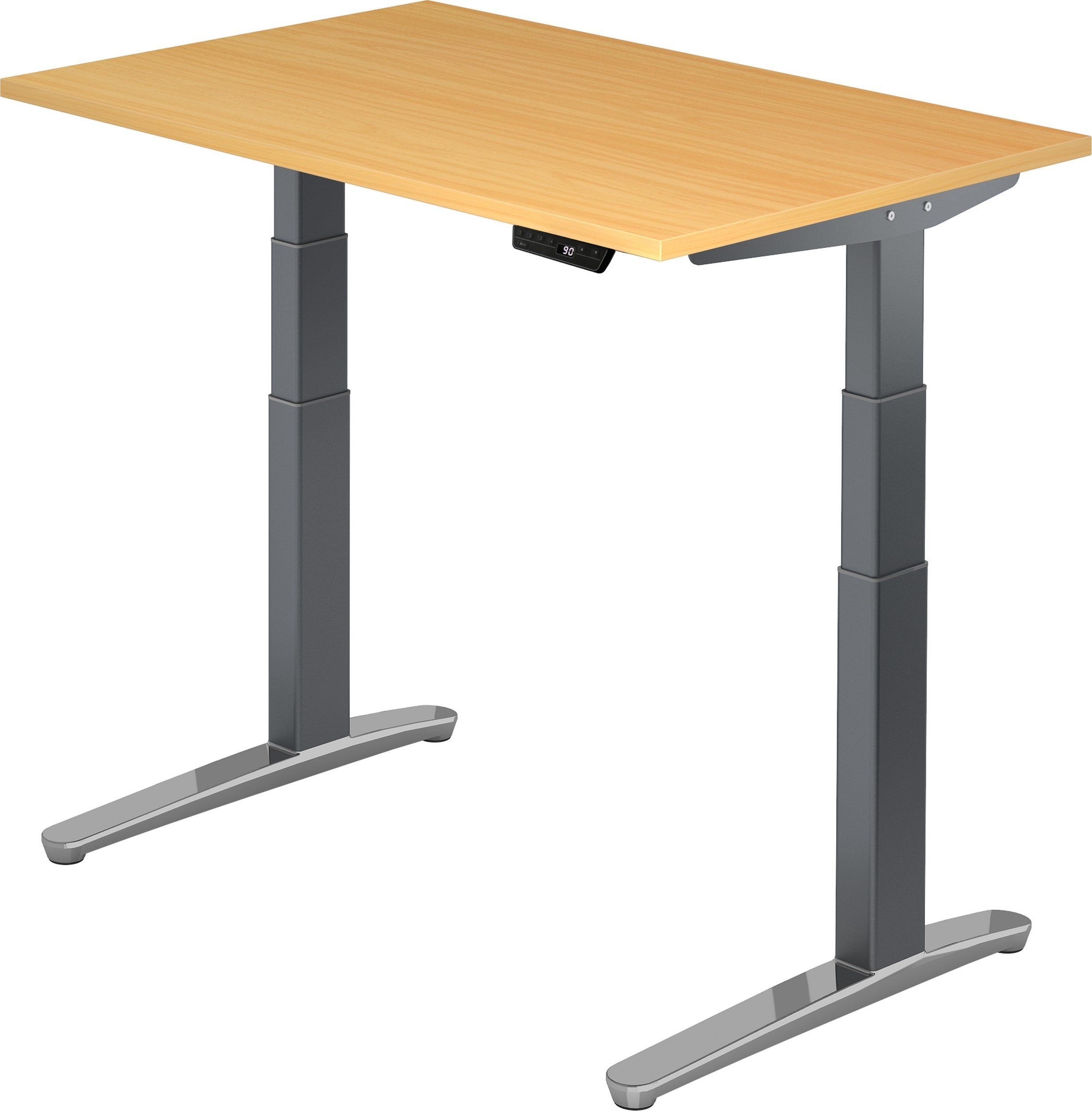 bümö Schreibtisch Schreibtisch elektrisch XBHM, Rechteck: 120 x 80 cm - Dekor: Buche - Gestell: Graphit/Alu poliert