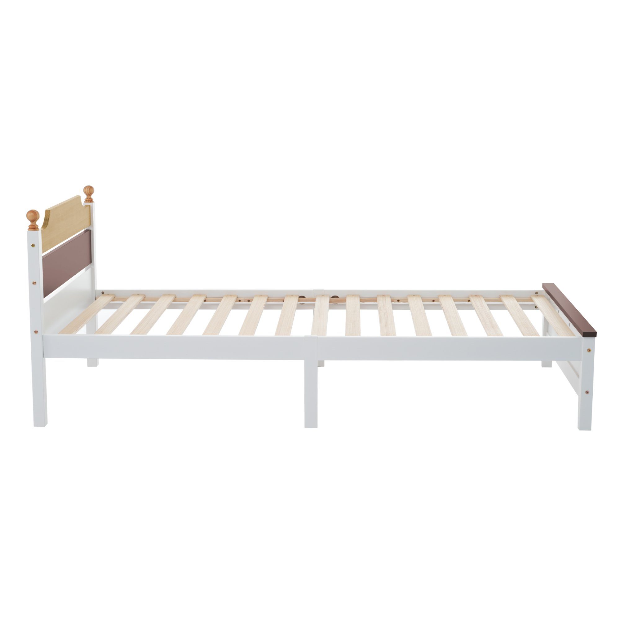 Massivholzbett, Einzelbett mit Kopfteil und Lattenrost, Kiefernholzbett 90x200cm
