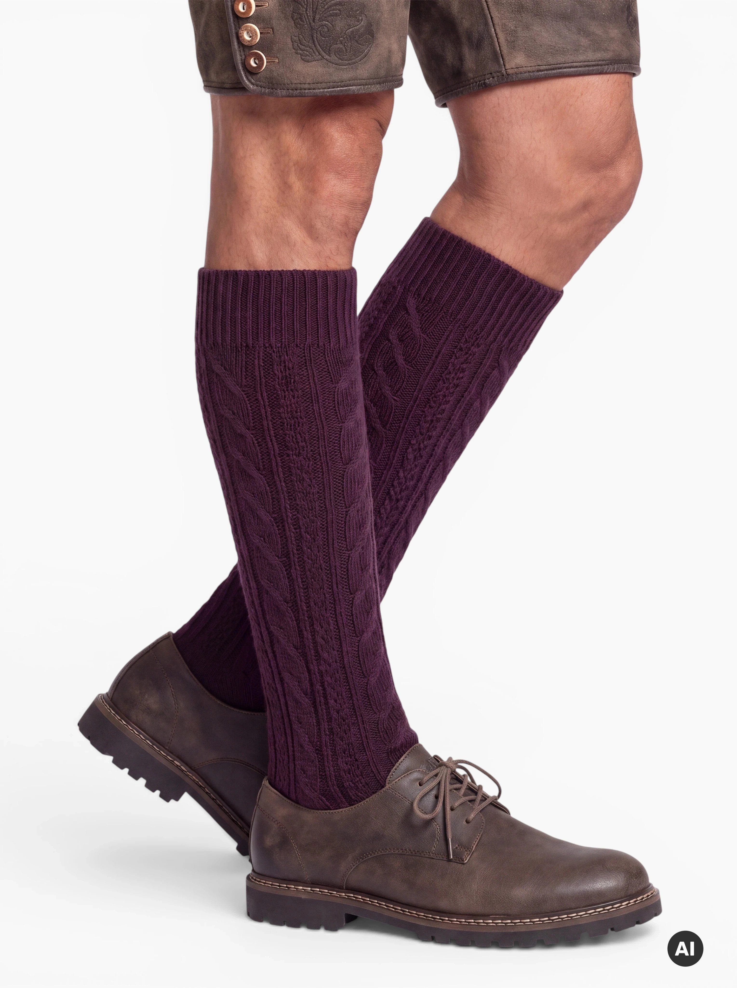 Moschen-Bayern Trachtensocken Trachten Kniestrumpf Kniebund mit Zopfmuster und Rippenbund