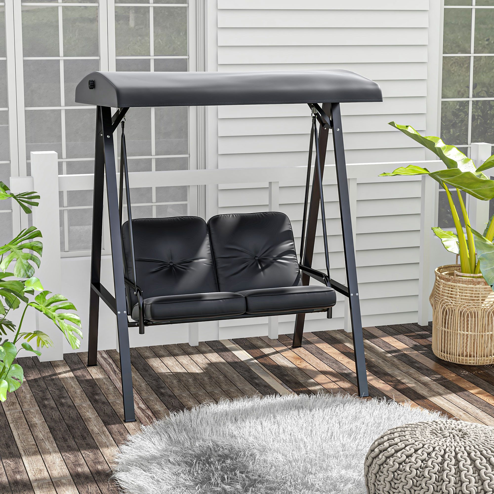 Outsunny Hollywoodschaukel mit Verstellbarem Dach, Kissen, 2-Sitzer, Verste günstig online kaufen