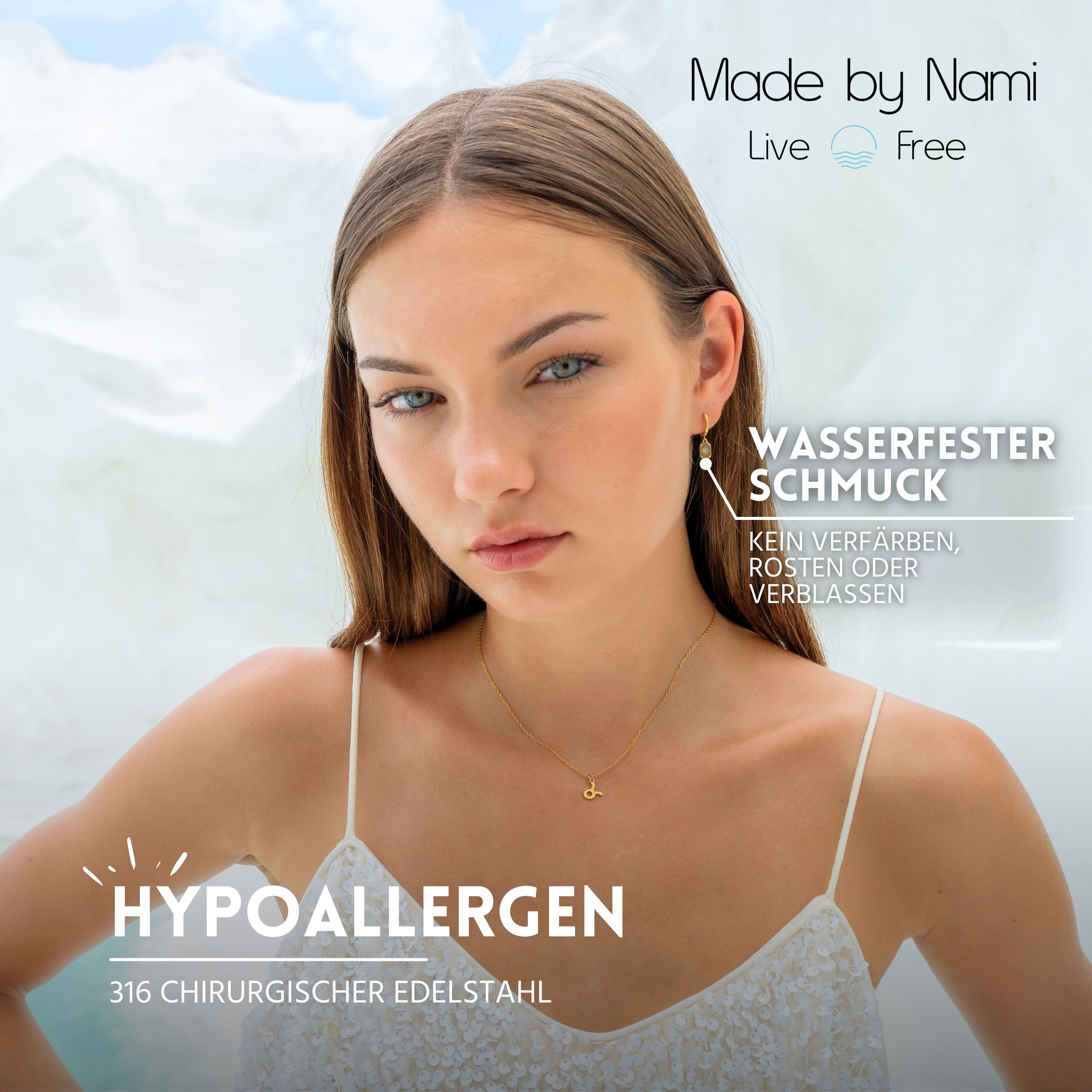 Made by Nami Paar Ohrhänger Ohrringe Damen Stern Türkisstein Edelstahl goldfarben Boho, aus Edelstahl – mit Sternmotiv – mit Türkisstein – Boho-Stil – Bild 4 von 5