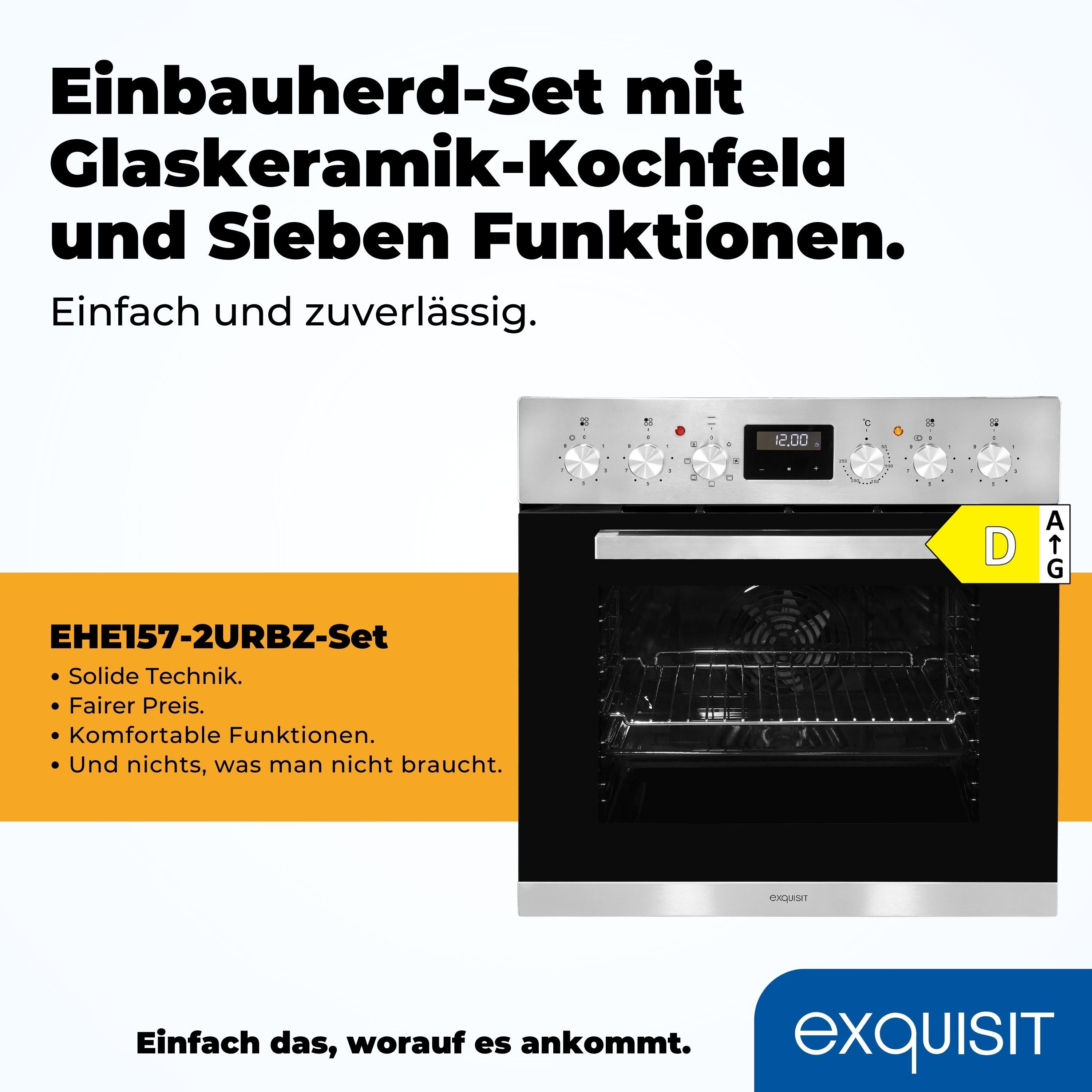 exquisit Elektro-Herd-Set EHE 157-2 URBZ-Set, Umluft für gleichmäßige Wärme ideal für Plätzchen auf mehreren Blechen