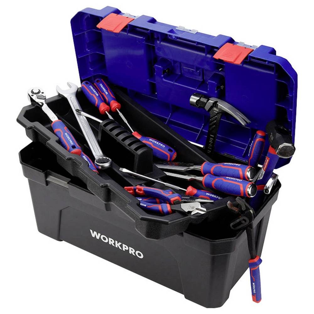 WorkPro Werkzeugkoffer WP283003 572 x 300 x 295 mm Werkzeugkasten unbestückt Blau, Schwarz