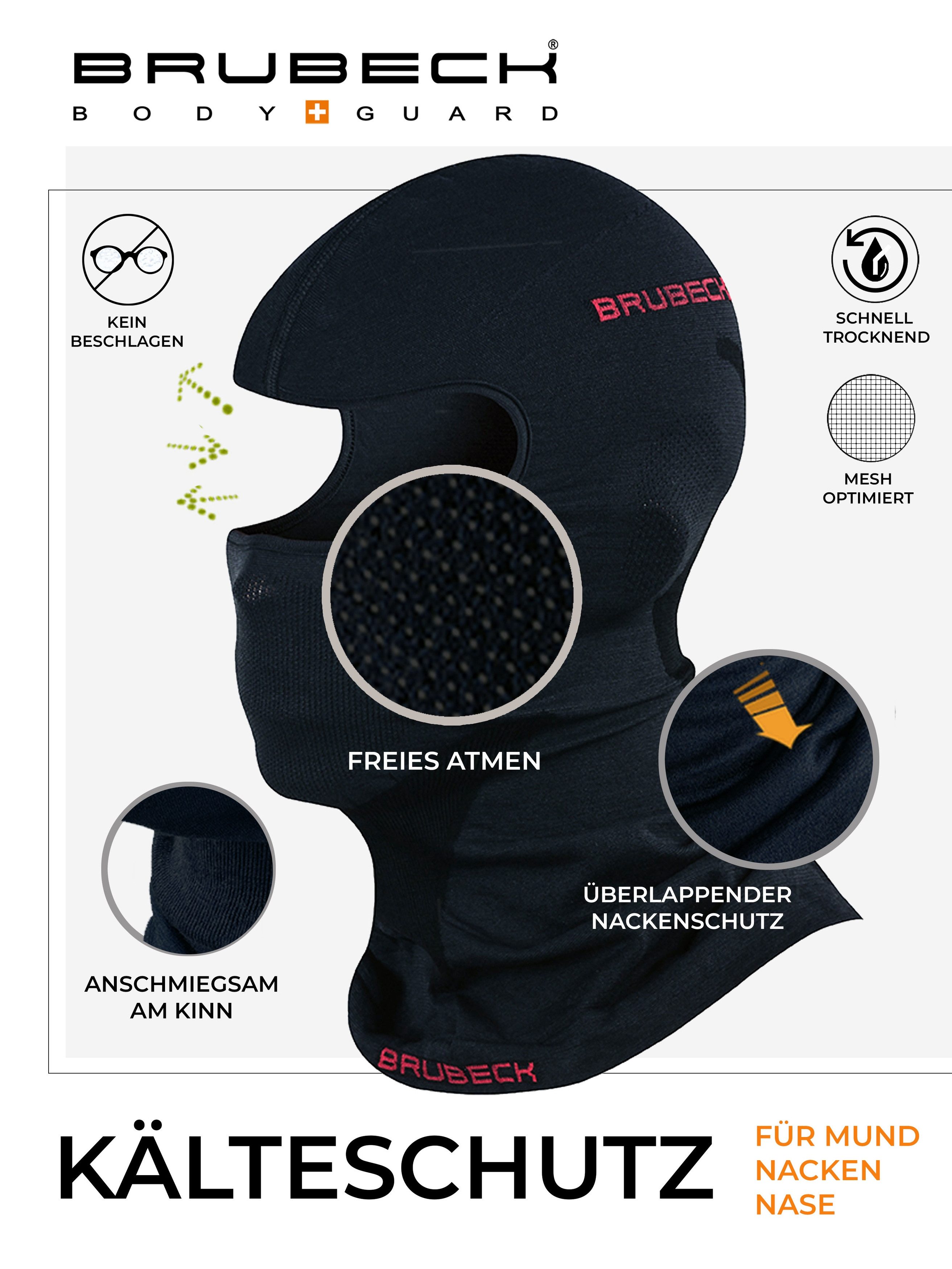 BRUBECK Sturmhaube Merino Skimaske für natürliche Wärme und Klimaausgleich Schwarz L/XL atmungsaktiv, schnelltrocknend, windabweisend