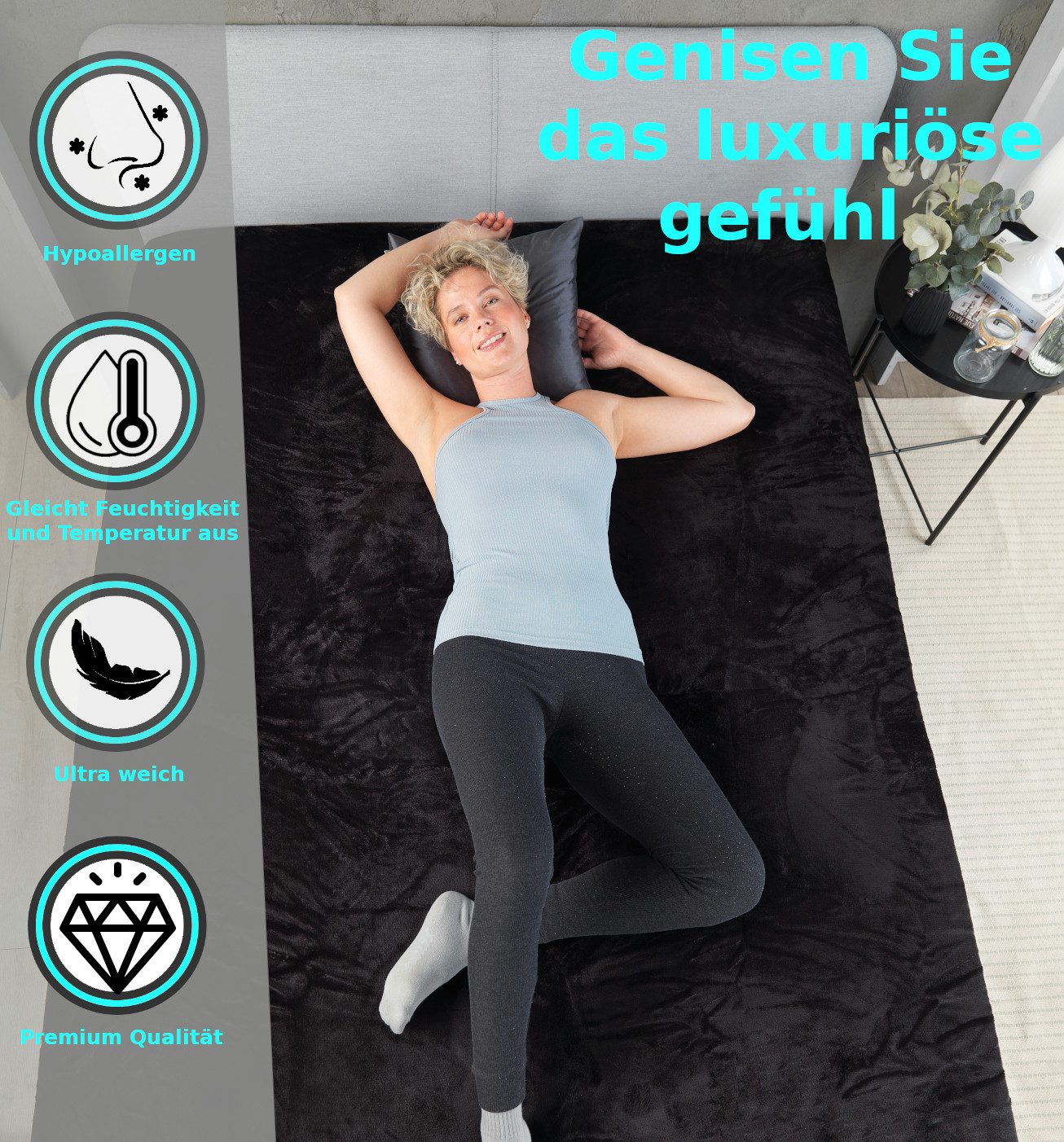 Malika Spannbettlaken Cashmere-Touch Fleece, warmes Winter-Spannbetttuch, Mikrofaser, Gummizug: rundum Gummizug, (1 Stück), Flauschig warmes Teddy Plüsch, Einfa – Bild 2 von 5