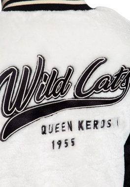 QueenKerosin Collegejacke Wild Cats aus Kunstfell mit kontrastierter Vintage-Stickerei