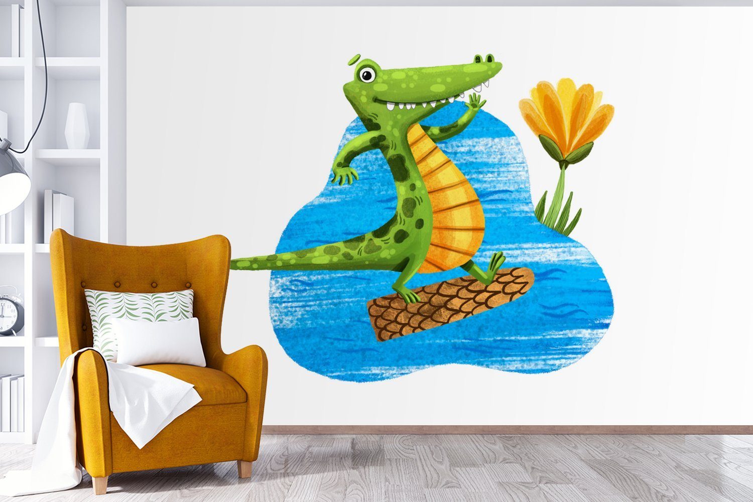 MuchoWow Fototapete Krokodil (6 Wallpaper Kinderzimmer, - für - Wasser Matt, Dschungel, Vinyl bedruckt, Tapete Schlafzimmer, Wohnzimmer, St)