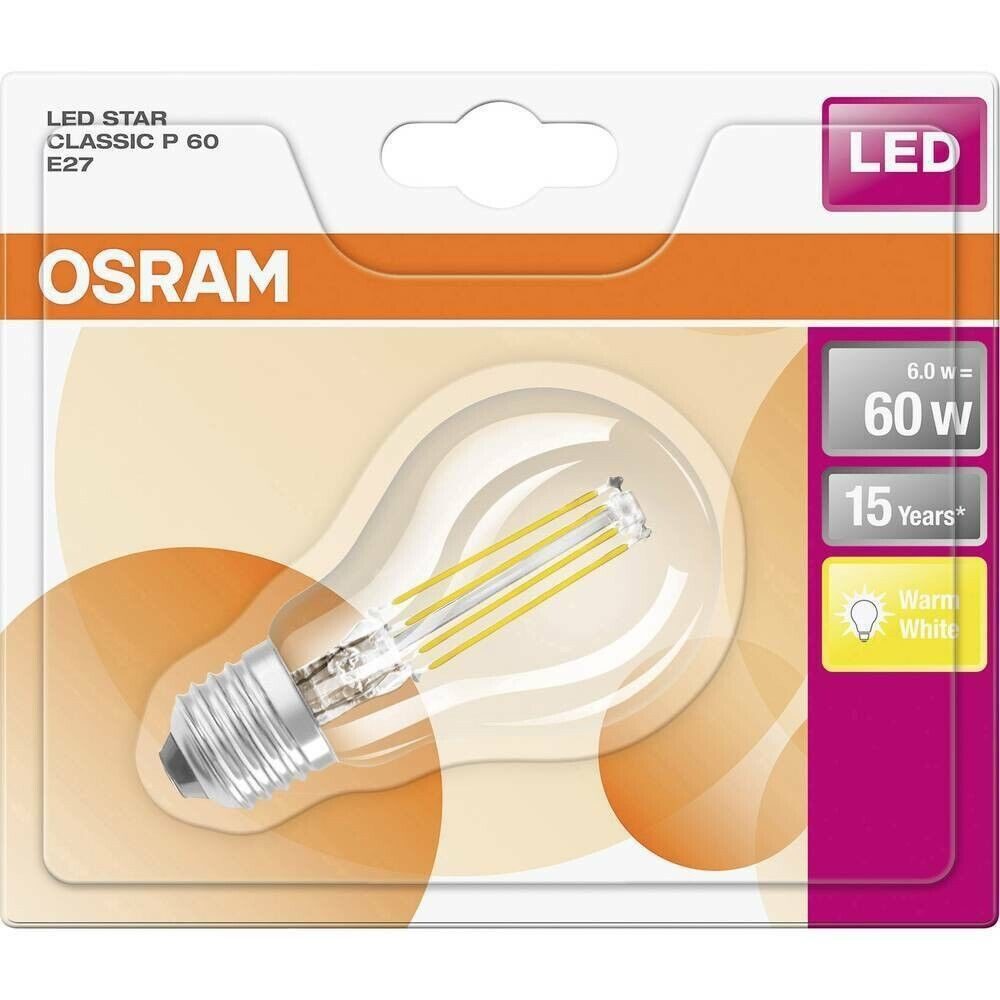 Osram LED-Leuchtmittel Osram LED E27 G45 Filament KLAR 6W = 60W Tropfen 806lm 230V Warm 2700K, E27, Warmweiß, Filament klar, Tropfen