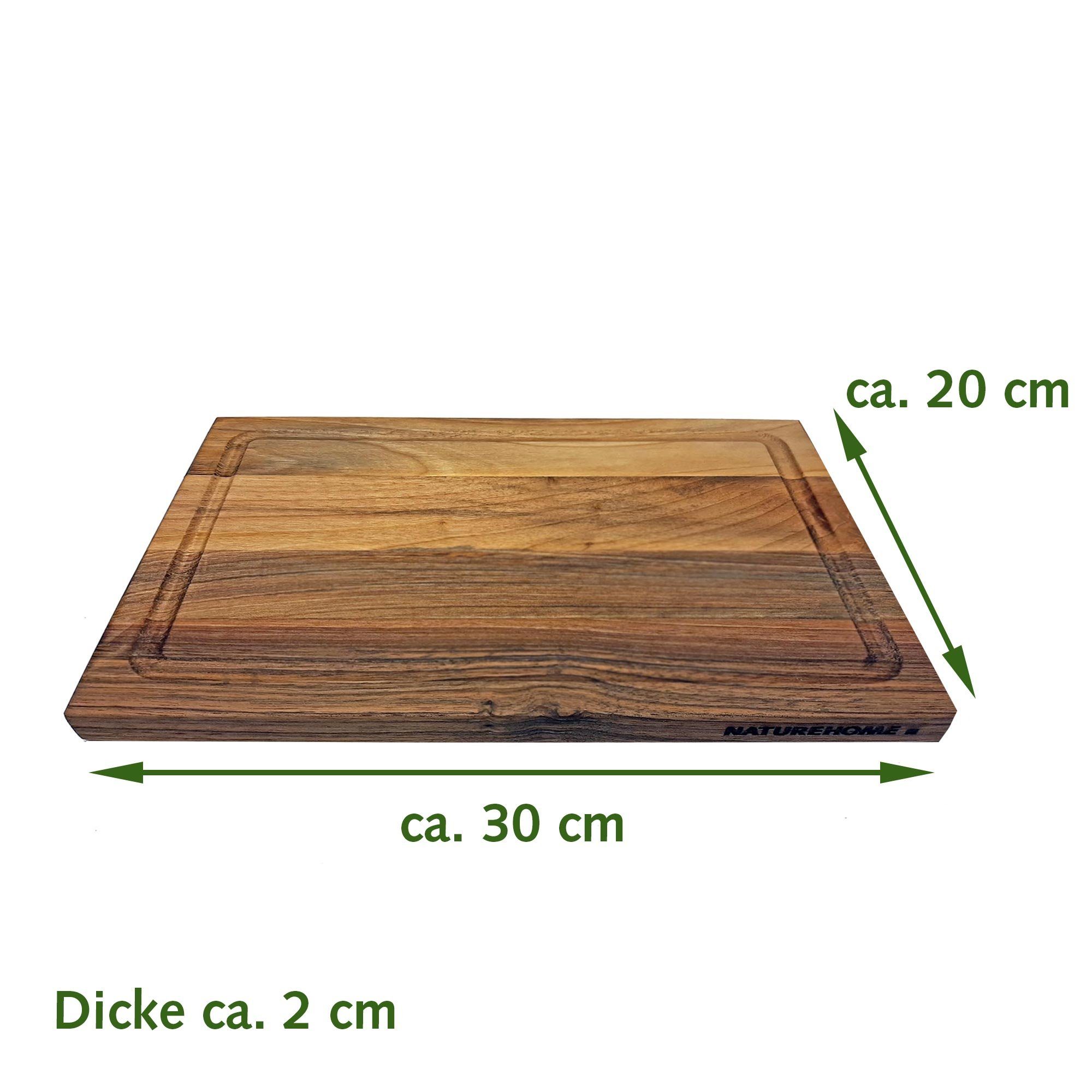 NATUREHOME Schneidebrett Küchenbrett mit 30x20x2 cm, Holz, Saftrille Holz, Nachhaltig Nussbaum einseitig (1-St), Massivholz, Handarbeit
