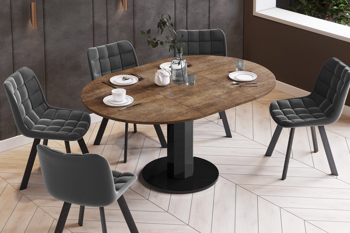 Tisch designimpex 100-148cm Design hochglanz Hochglanz matt Esstisch Schwarz rund Esstisch ausziehbar HES-111 oval Rostoptik