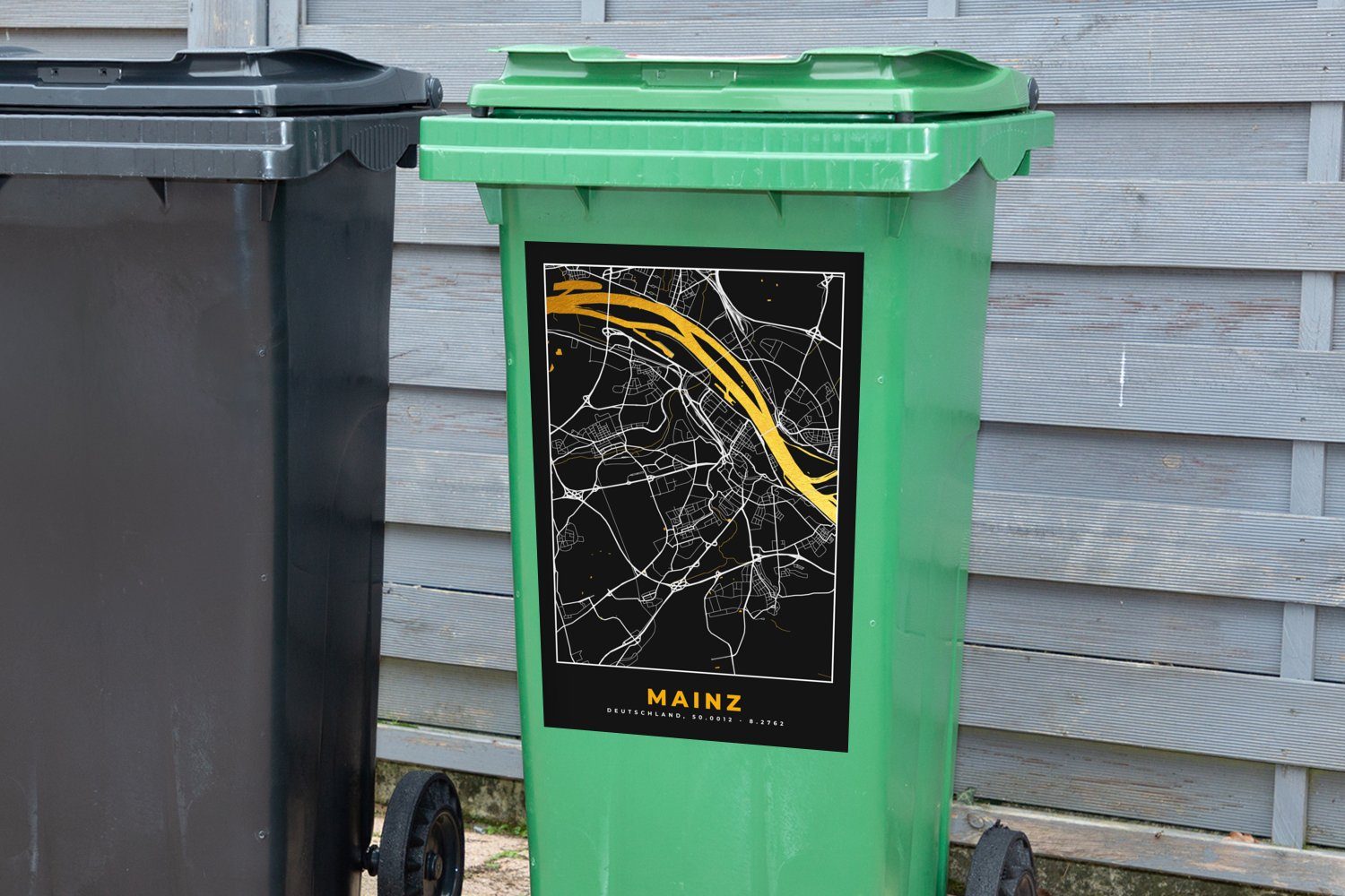 Mülleimer-aufkleber, Karte (1 - Sticker, Abfalbehälter Mainz Wandsticker Deutschland - Gold Mülltonne, - St), Container, - MuchoWow Stadtplan
