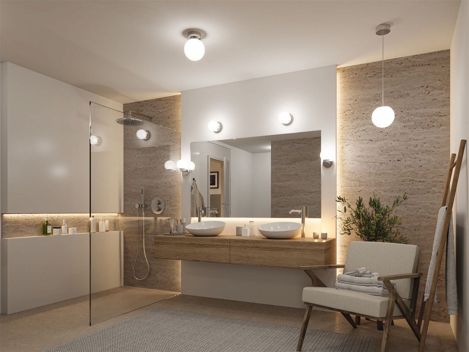 Paulmann LED Bathroom integriert, 9W IP-Schutz: 3000K Warmweiß, spritzwassergeschützt - Feuchträume Glas/Metall, Deckenleuchte für Selection IP44 Satin/Chrom LED IP44 Gove fest