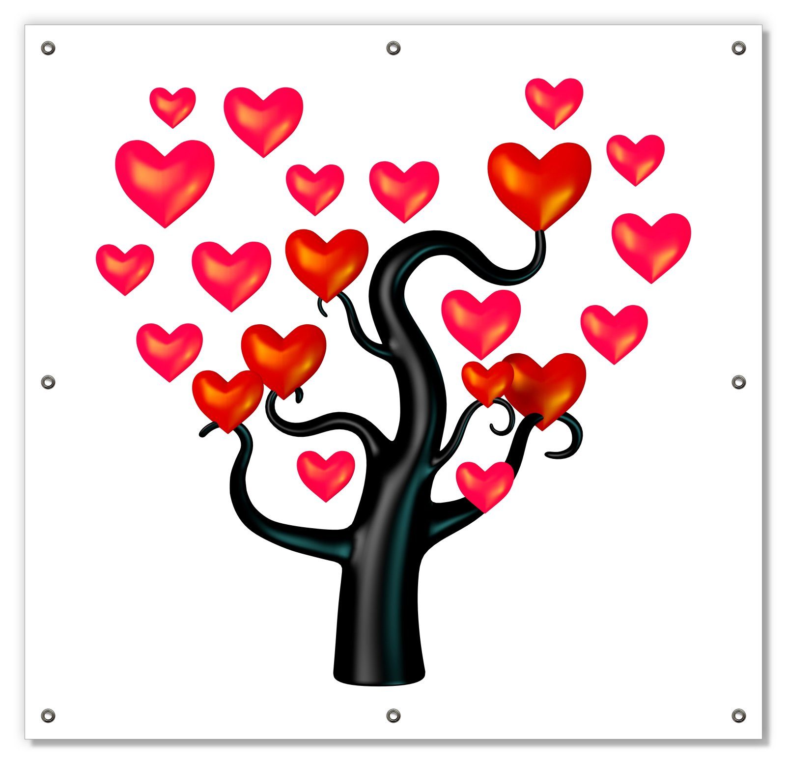 Sonnenschutz Comic Baum mit Herzen, Wallario, blickdicht, mit Saugnäpfen, wiederablösbar und wiederverwendbar