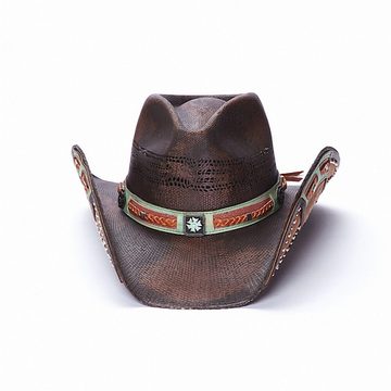 Westernlifestyle Cowboyhut Brauner Strohhut mit Lederhutband