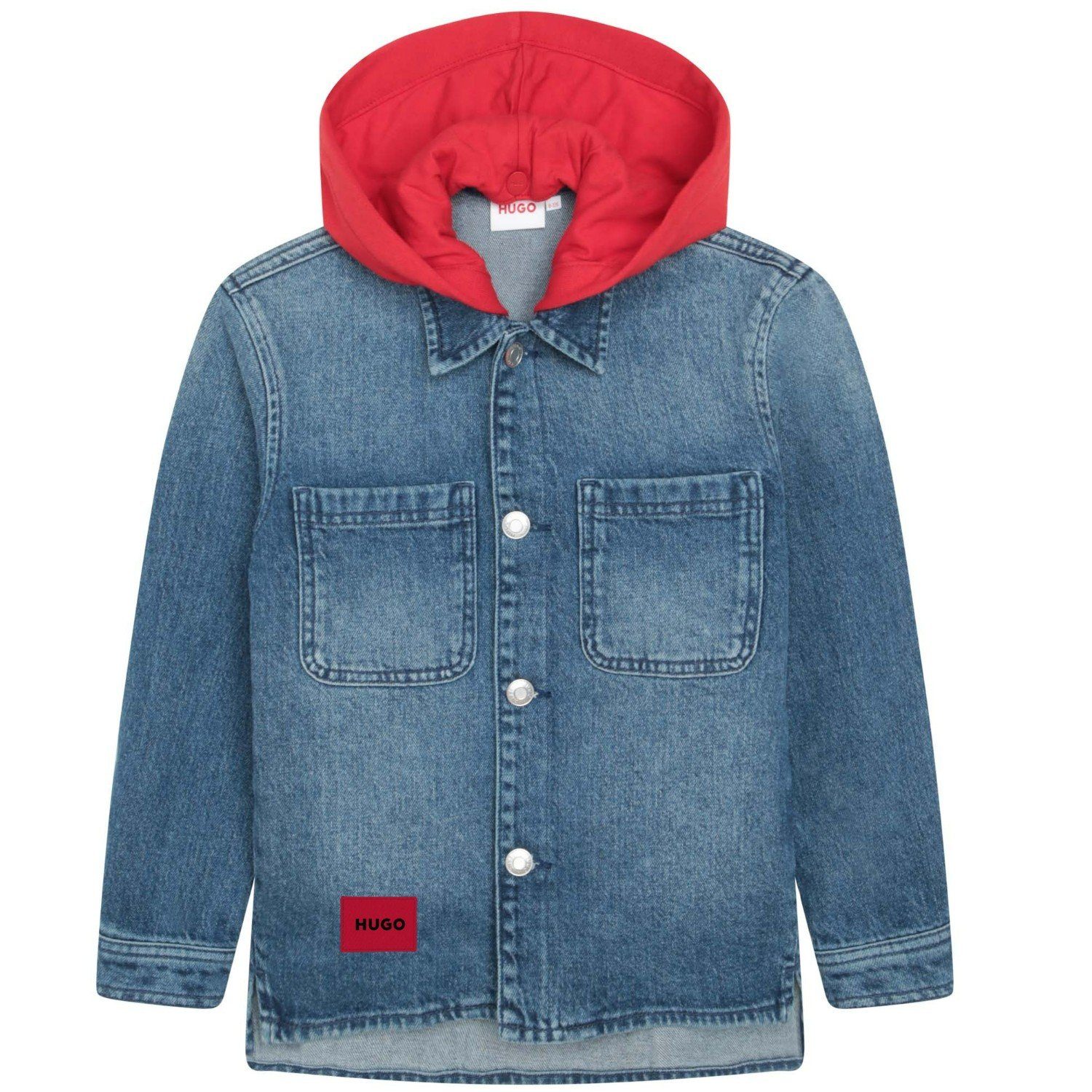 Jeansjacke HUGO coole Jeansjacke mit roter Kapuze