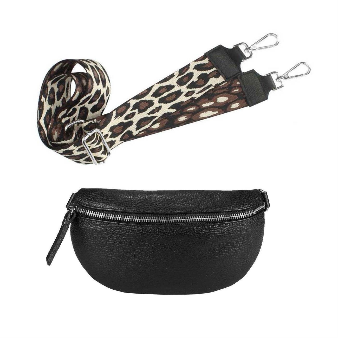 ITALYSHOP24 Bauchtasche Made in Italy Damen Leder Gürteltasche Hüfttasche Brusttasche Bodybag (Spar-Set aus einer Tasche mit dem Ledergurt und einem breitem Stoffgurt/Umhängeband), 1 Tasche & 2 Gurte, Schultertasche, Umhängetasche mit 2 Schulterriemen