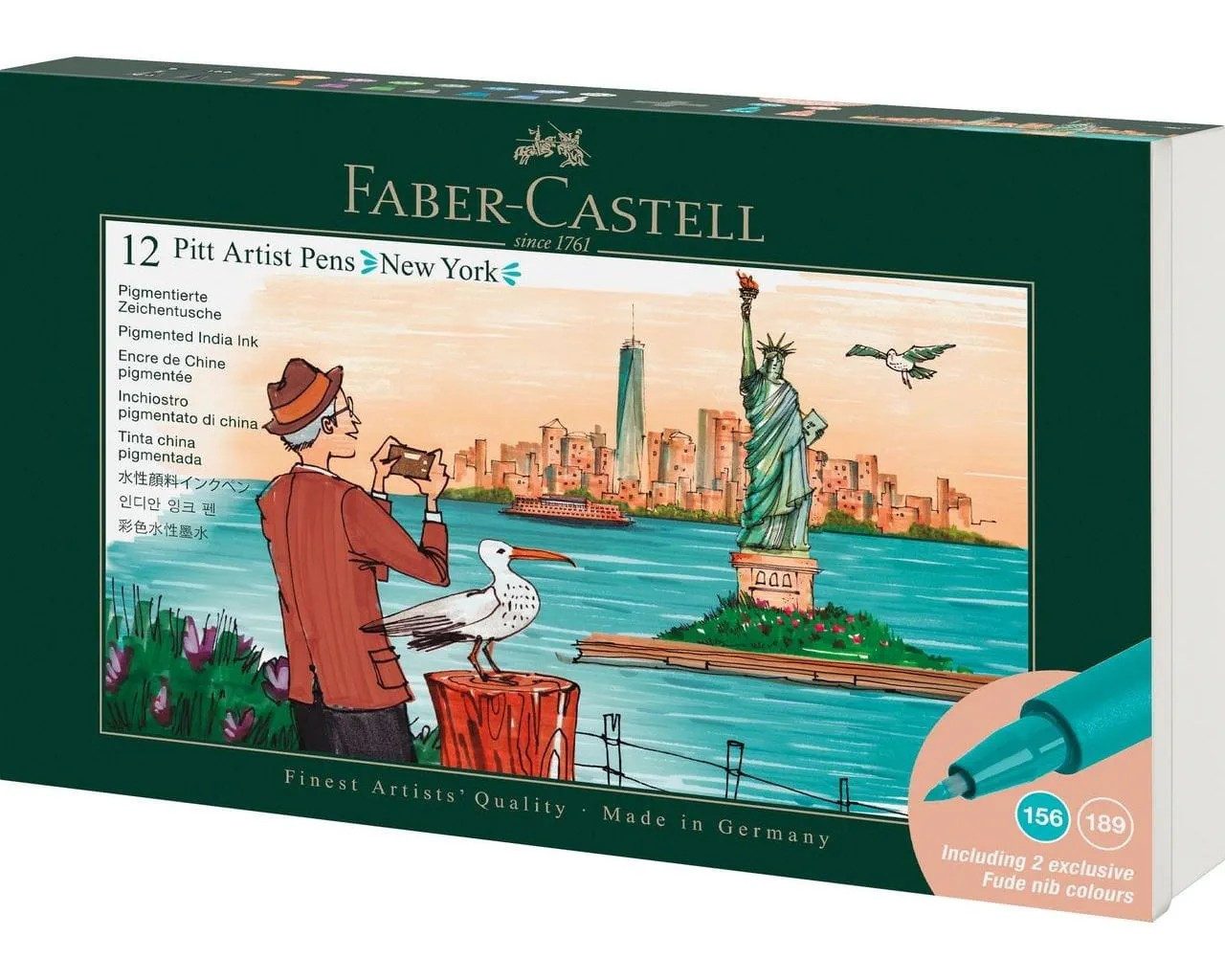 Faber-Castell Künstlerstift Pitt Artist Pen Tuschestift Set 12 teilig New York, Wasserfeste pigmentierte Zeichentusche