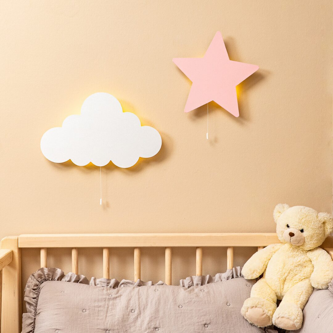 COZYCOLLECTIONS LED Wandleuchte LED-Nachtlicht in Holzoptik, LED, Warmweiß, Montessori-Design, handbemalt, LED, 9V-Batterie, Zugschalter