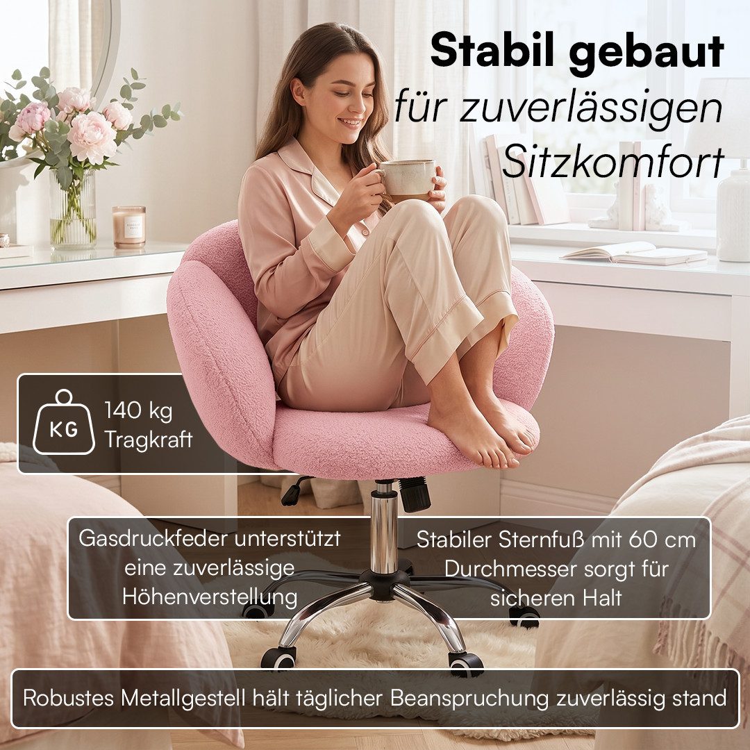Bellamio Drehstuhl Meli Wolkenstuhl (rosa, Bürostuhl höhenverstellbar & drehbar), bis 140 kg, Schmink- & Schreibtischstuhl mit verstellbarer Rückenlehne – Bild 5 von 5