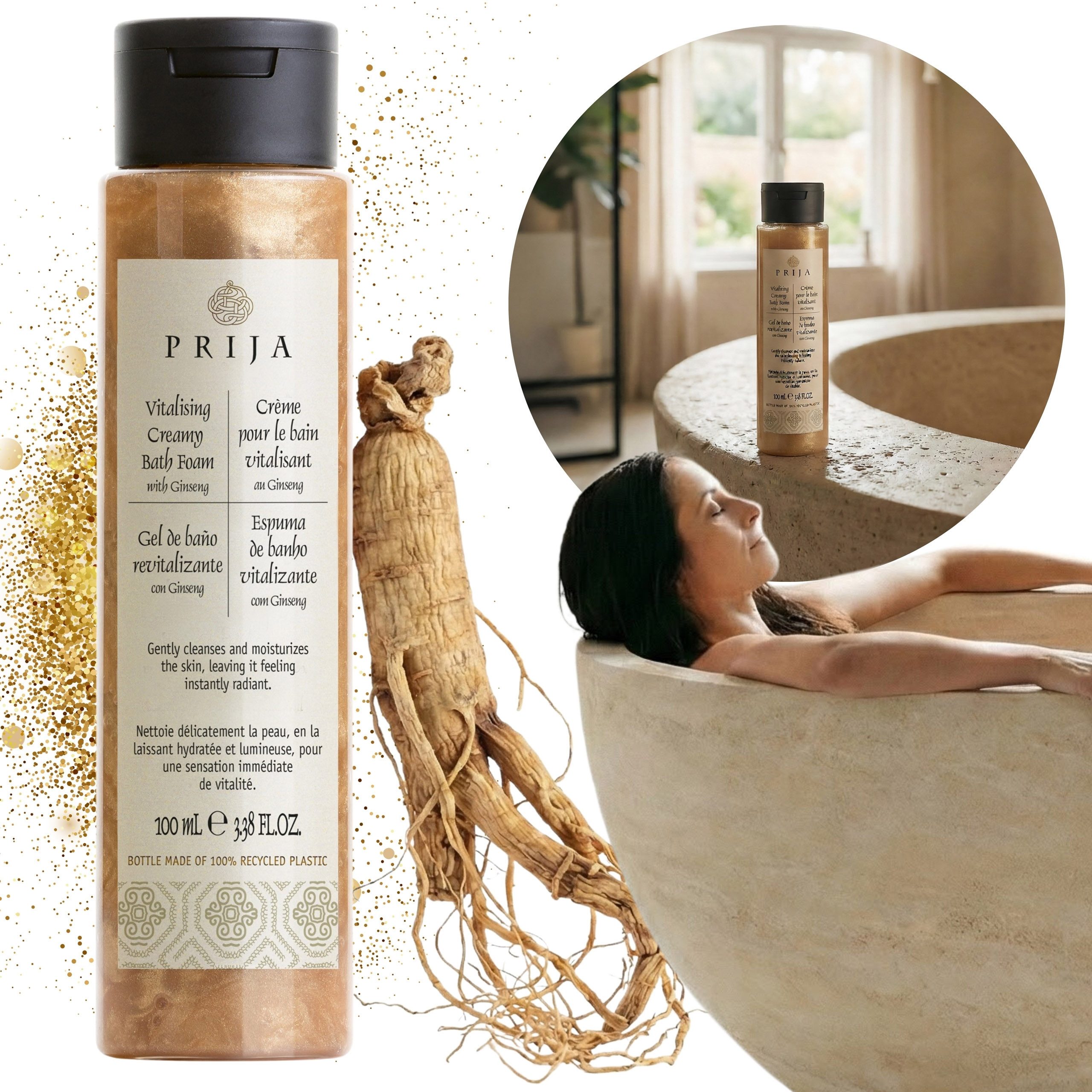 PRIJA Duschgel PRIJA Nährendes Badeöl mit Goldpartikeln und Ginseng, vegan