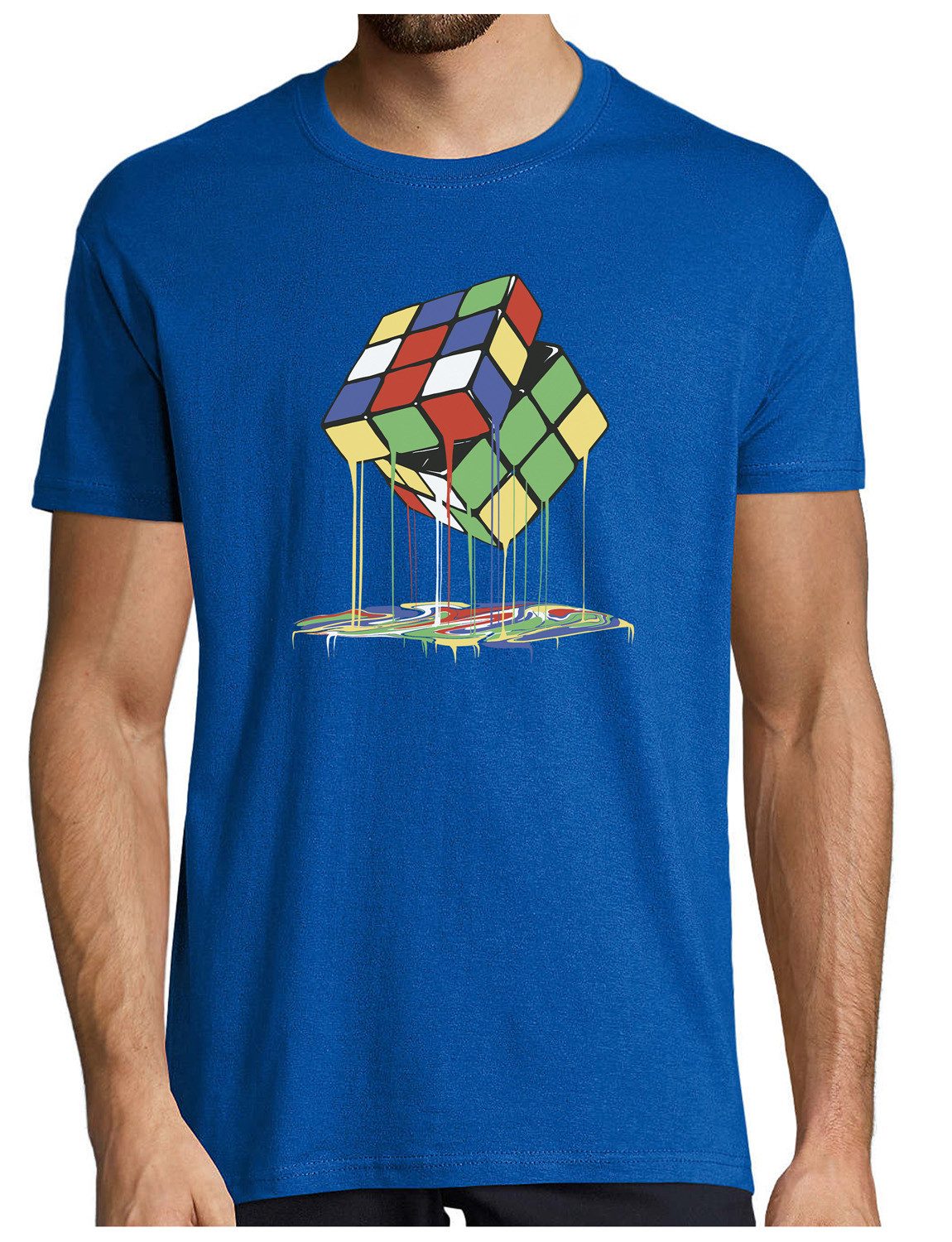 MyDesign24 T-Shirt Herren Print Shirt - Zerlaufender Zauberwürfel Baumwollshirt „zerlaufender Rubik Würfel“ Regular Fit i362