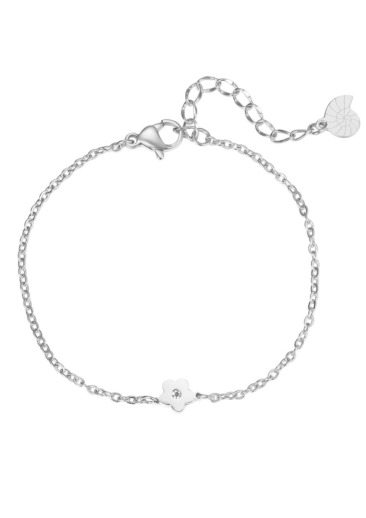 Charm-Armband Blume Roségold vergoldet, Ankerkette 14.5-18.5 cm verstellbar