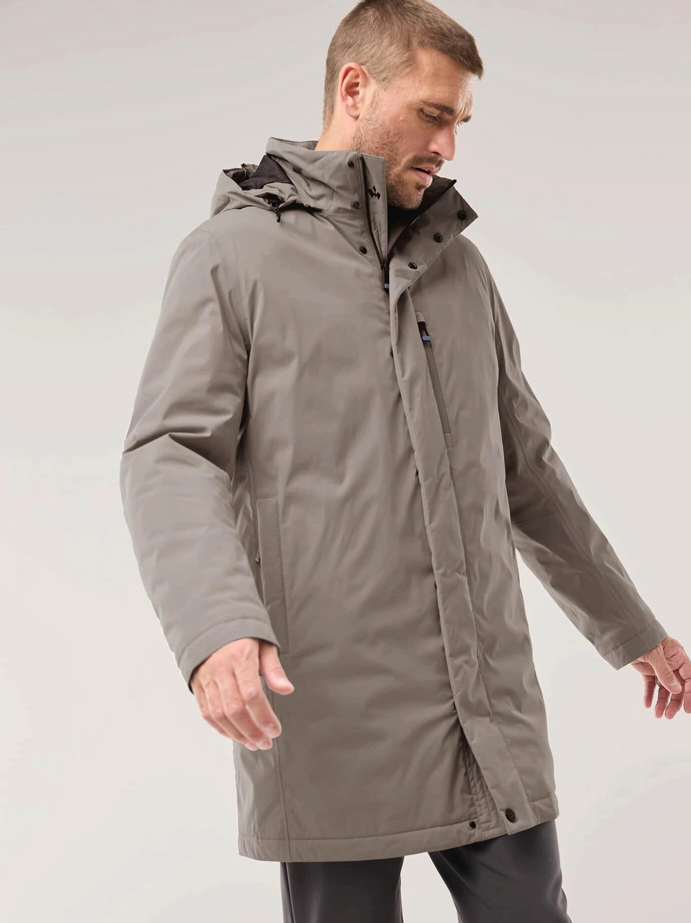 Walbusch Parka Herren Aquastop Daunen Hybrid Jacke mit Kapuze mit echter Daune, Knopfleiste sowie wasserdicht und atmungsaktiv