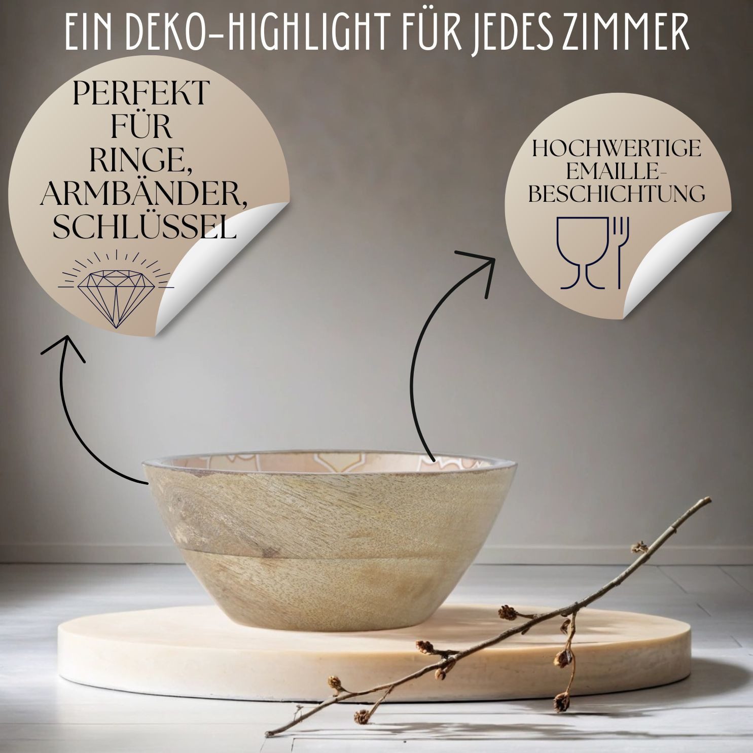 Marrakesch Orient & Mediterran Interior Snackschale 3er Set Moderne Schmuckschale Kesse Motiv 1 aus Emaille in Bunt 15 cm, Mangoholz, (3-tlg), Handarbeit