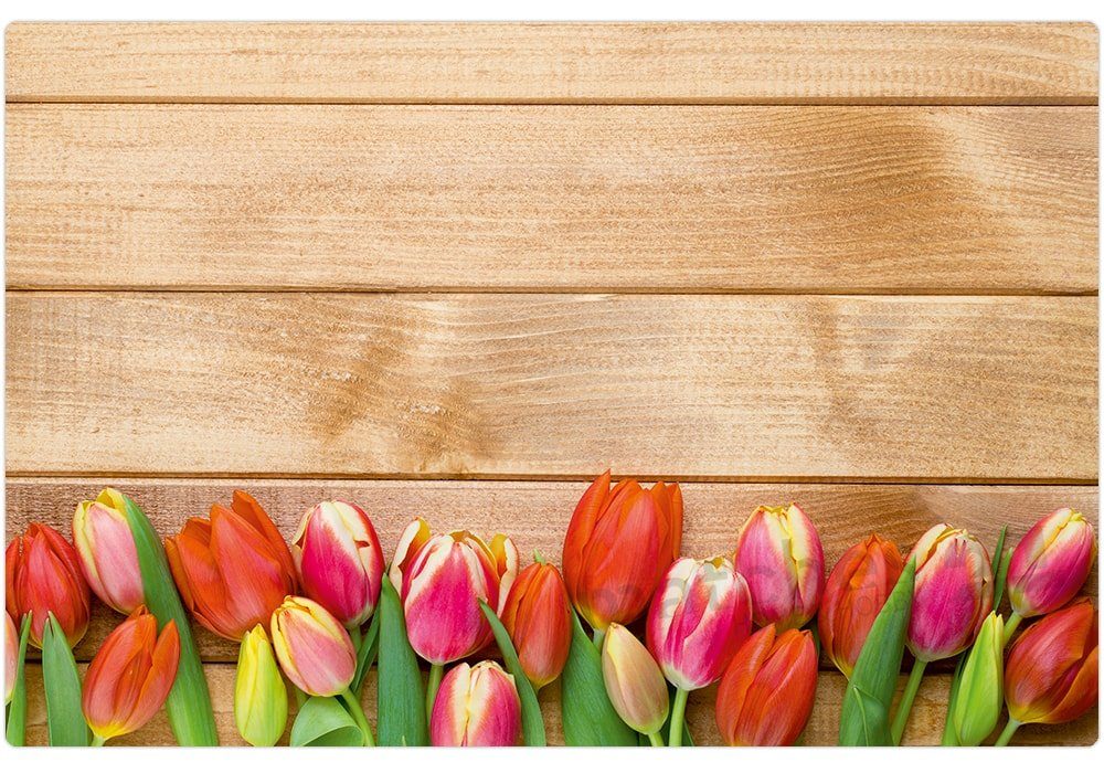 Platzset Abwaschbares Tischset bunte Tulpen Holz-Optik
