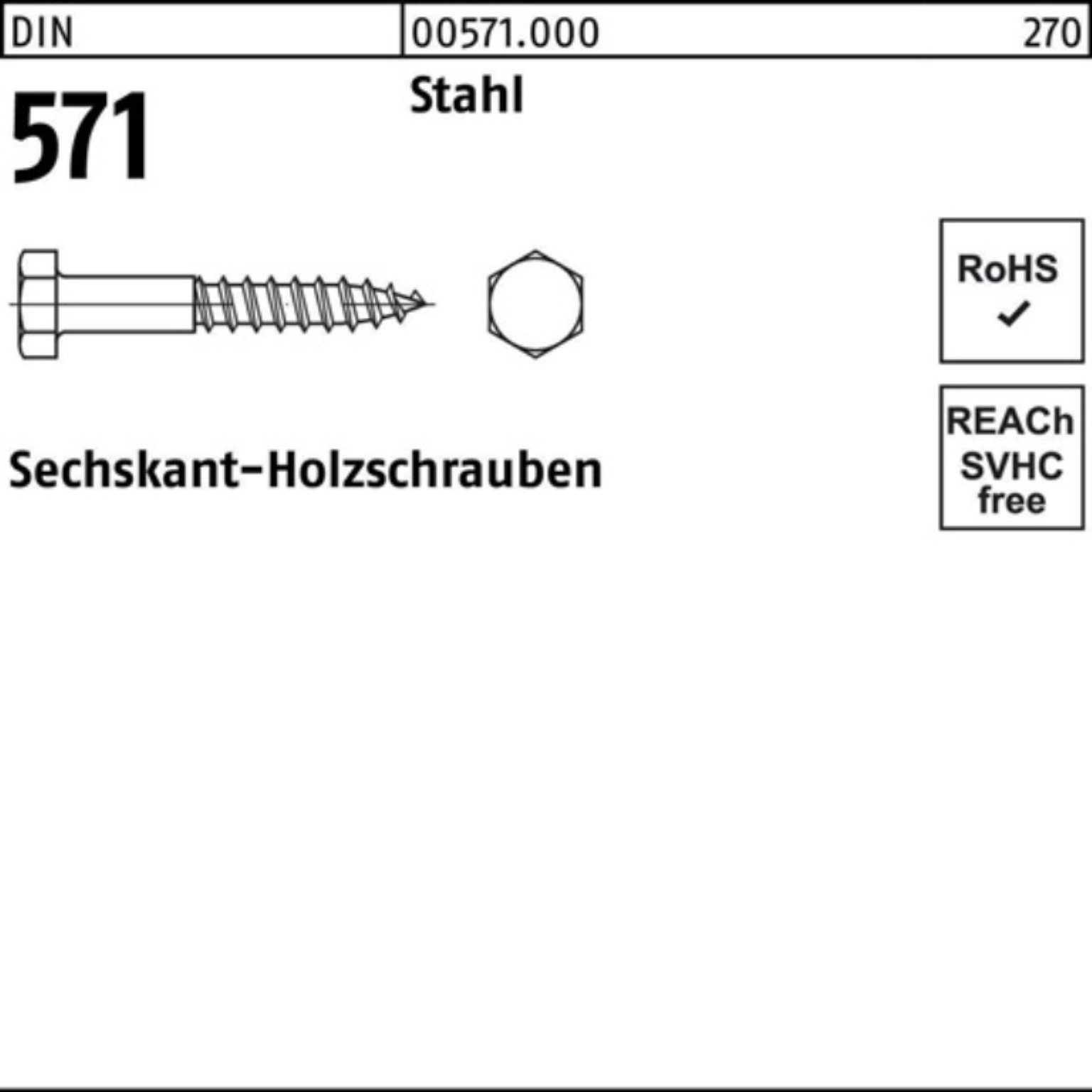 57 DIN Pack 200er 200 Reyher 6x 60 571 Sechskant-Holzschraube Stahl DIN Stück Sechskantholzschraube