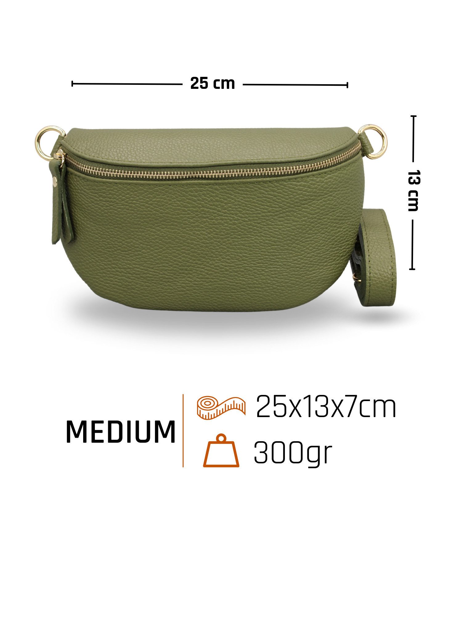 Adel Bags Bauchtasche Damen mit goldenem Reißverschluss, Bauchtasche Leder, hergestellt in Italien, mit 2 Riemen