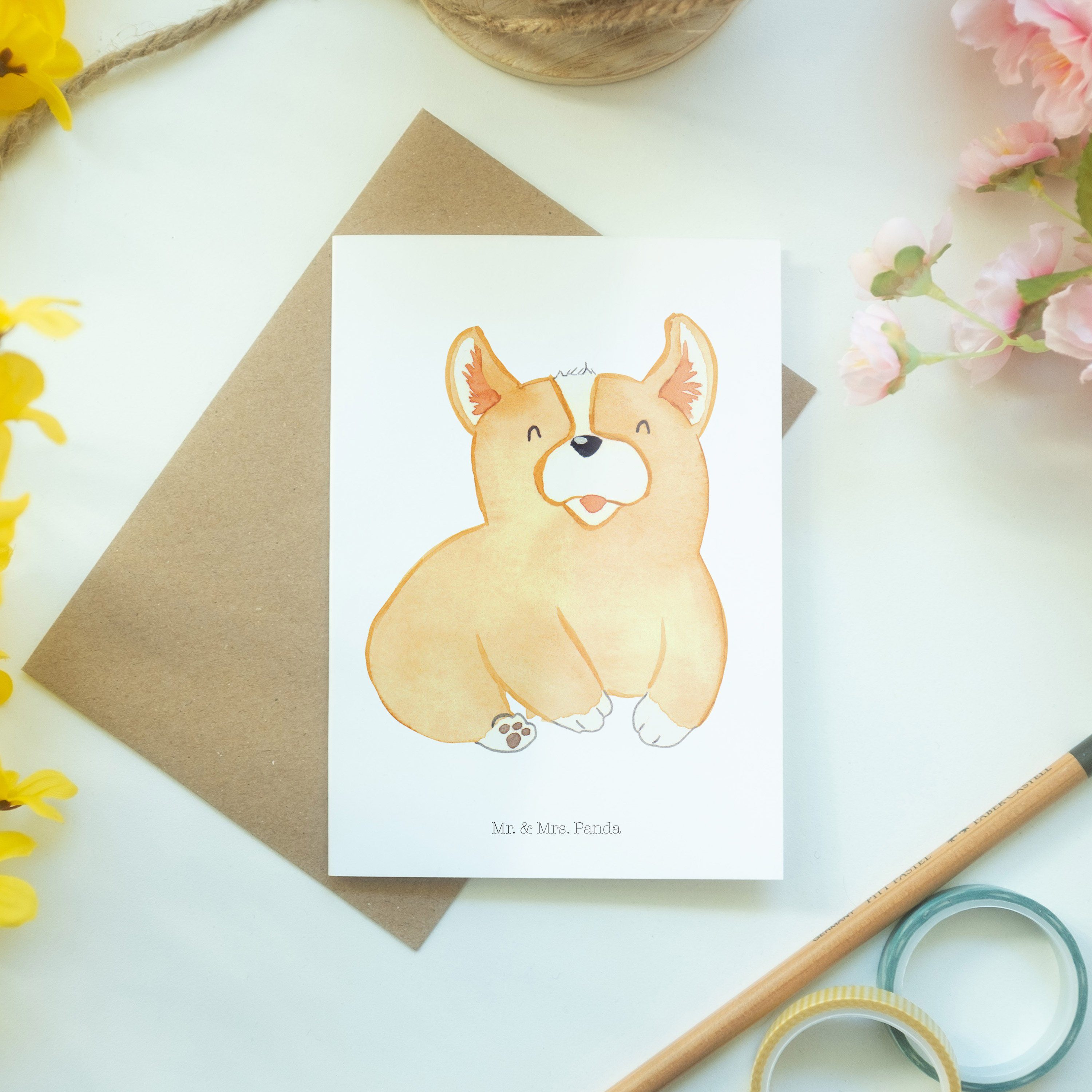 Mr. & Mrs. Panda - - Corgie Hundemama, Geschenk, Einladungskarte, Weiß Hundebesitzer Grußkarte