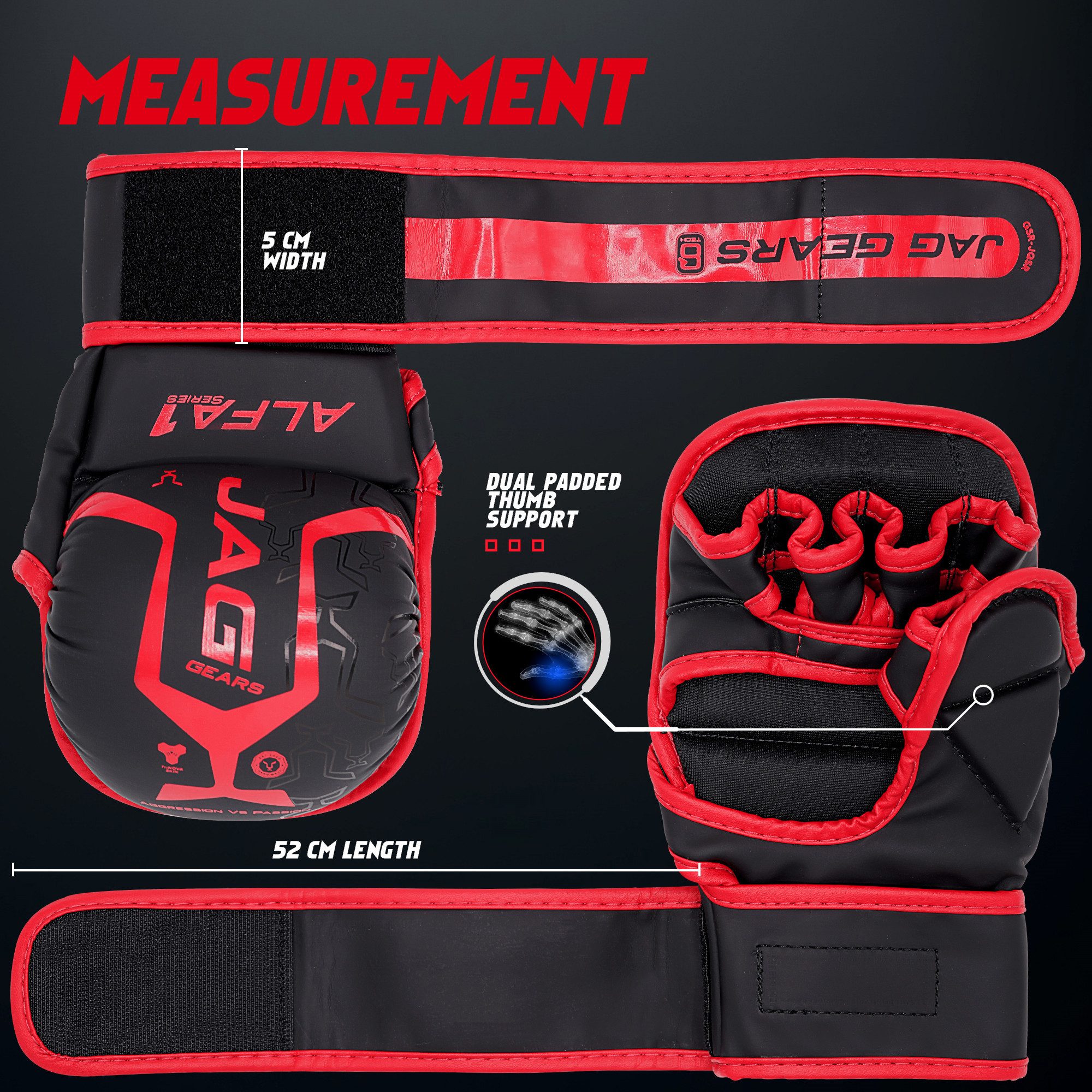 JAG GEARS Boxhandschuhe MMA-Sparringhandschuhe Grappling-Handschuhe Boxtraining und Kampfsport (Set, 1x pair), Open-Palm Design mit High-Density Polsterung & Knöchelschutz
