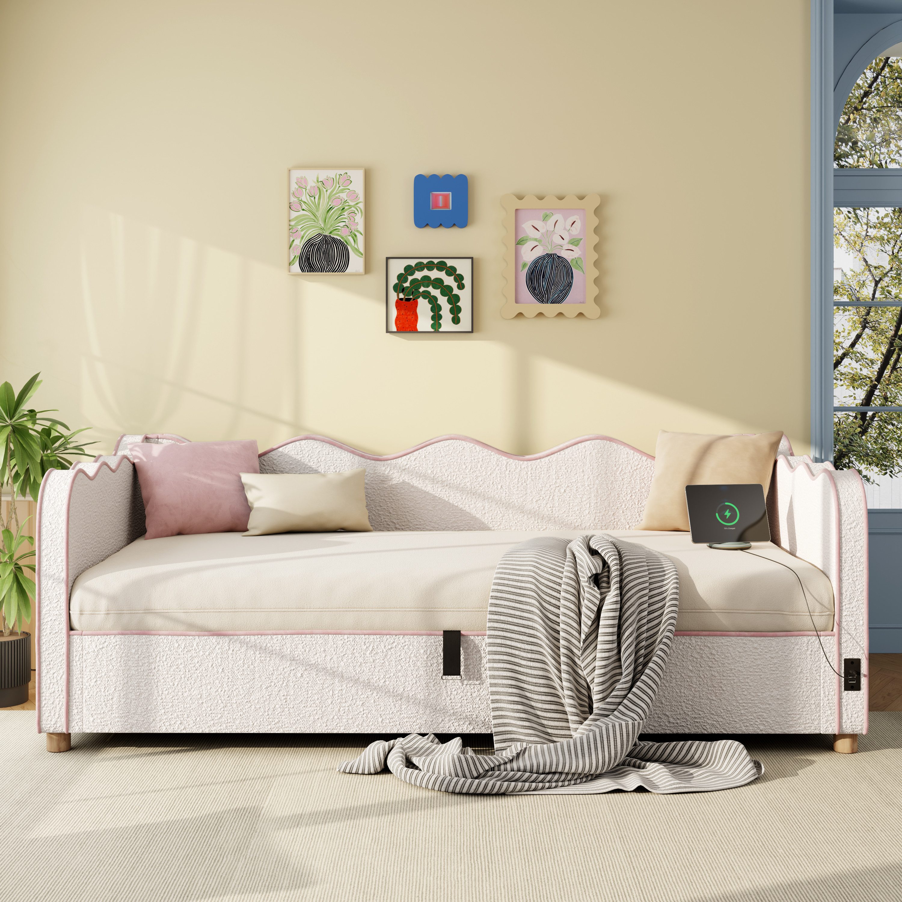Celya Polsterbett Daybett, Tagesbett, Schlafsofa mit hydraulischem Stauraum (ohne Matratze, mit USB- und Type-C-Anschluss), ideal für moderne Kinder- und Jugendzimmer