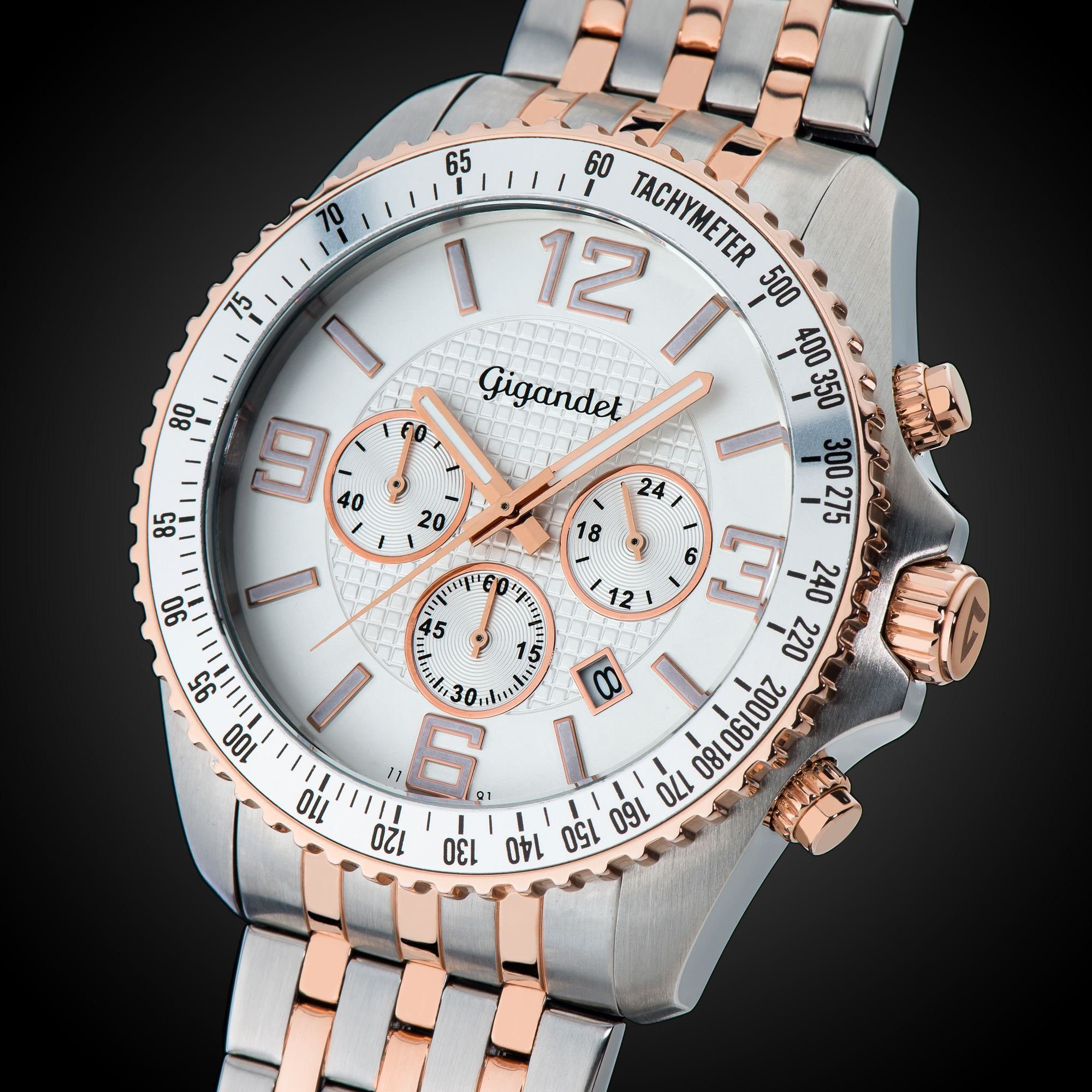 Gigandet Chronograph Armbanduhr, Herrenuhr, Sportuhr, 45mm, FAST TRACK G12-008, Mineralglas, Datumsanzeige, Edelstahlband, 10bar/100m wasserdicht