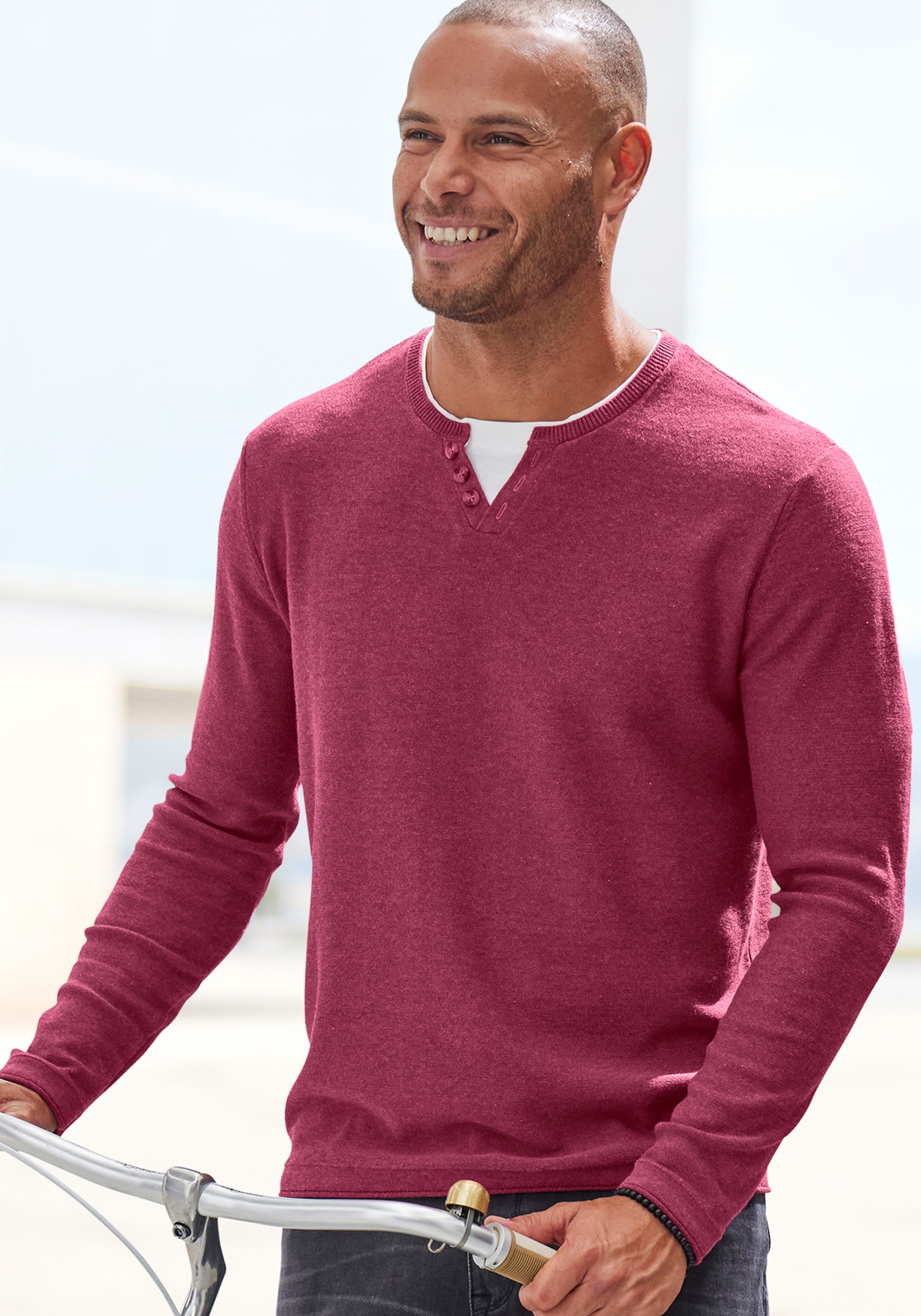 H.I.S Strickpullover Pullover mit hochwertiger Halslochverarbeitung in double-layer Optik