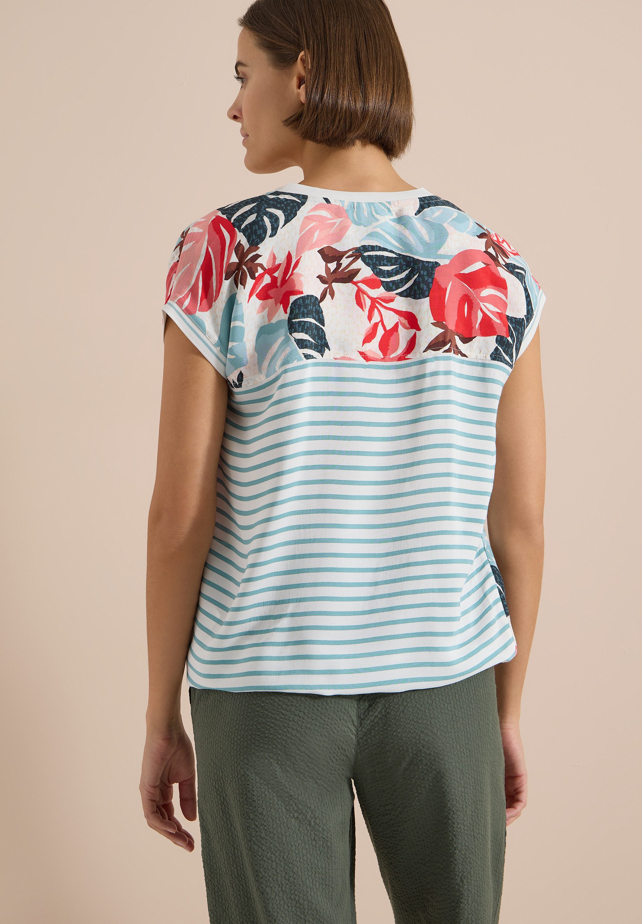CECIL Shirtbluse Sommershirt mit Split Neck und Printmix