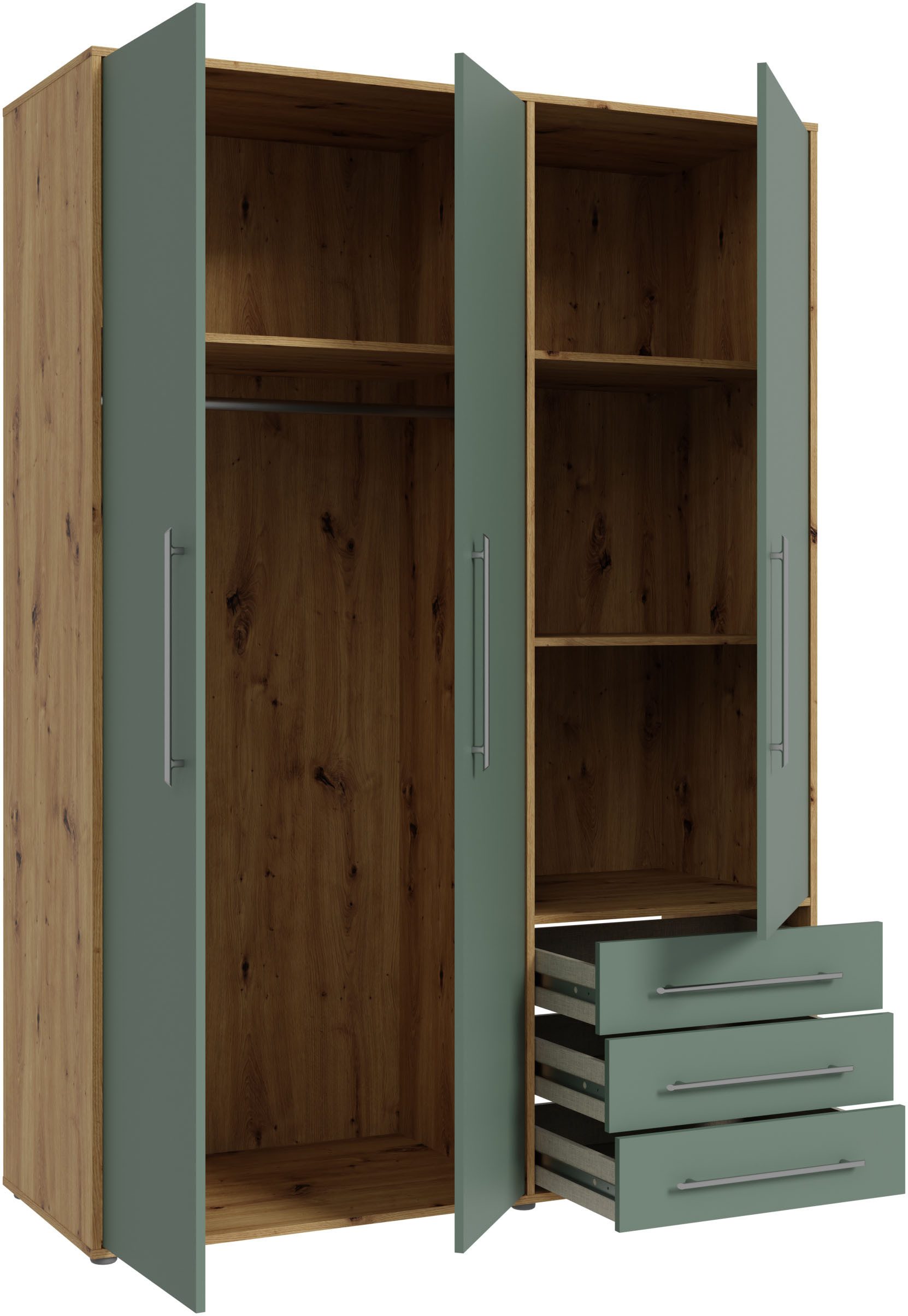 FORTE Drehtürenschrank Kleiderschrank,zeitloses Design,3 türig viel Stauraum, Schubladen, Stangengriffe, Made in Europe – Bild 4 von 5