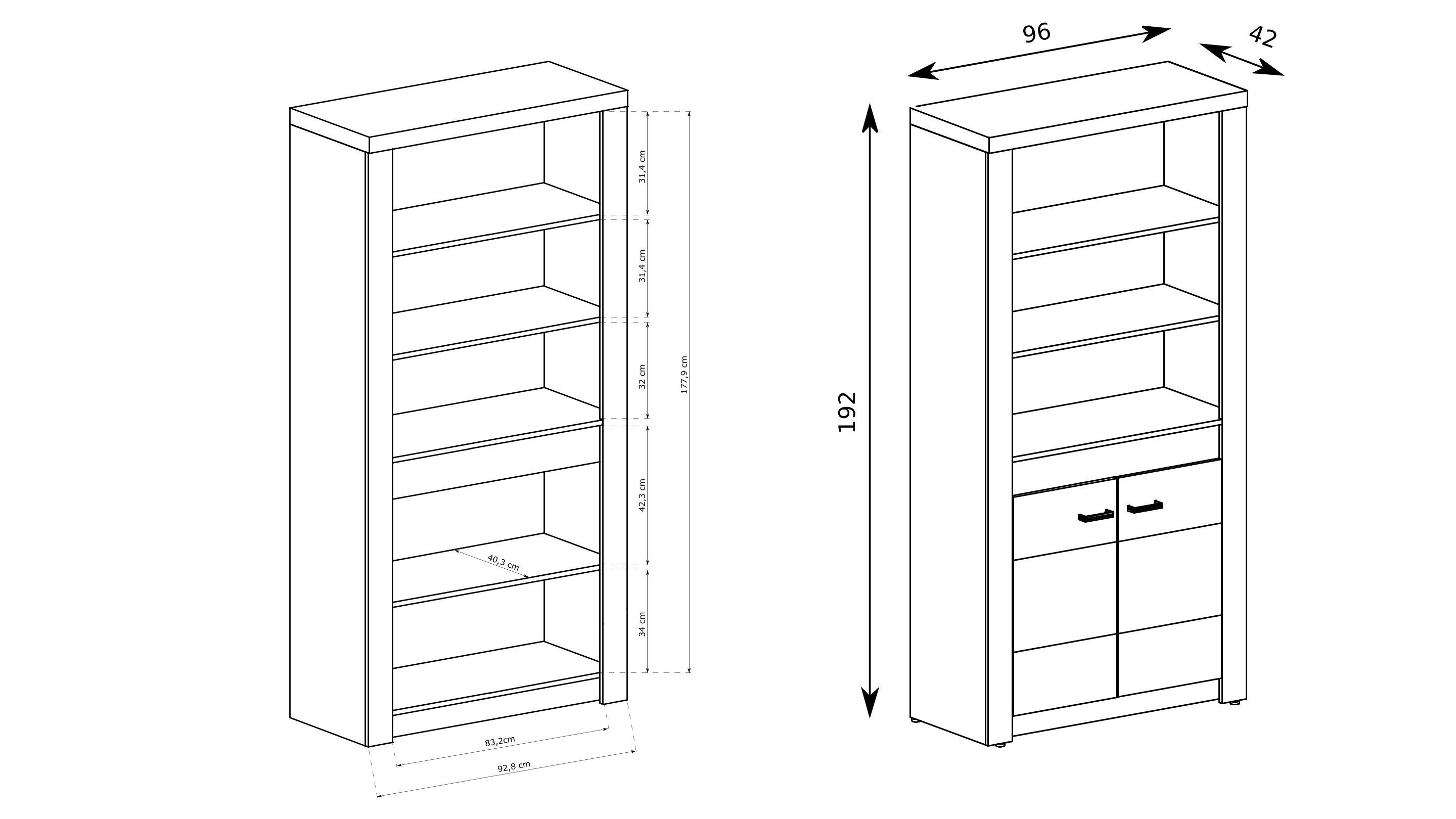 Masseno Bücherregal ZERI 192 x 96 cm Standregal Büroregal Bücherschrank Braun