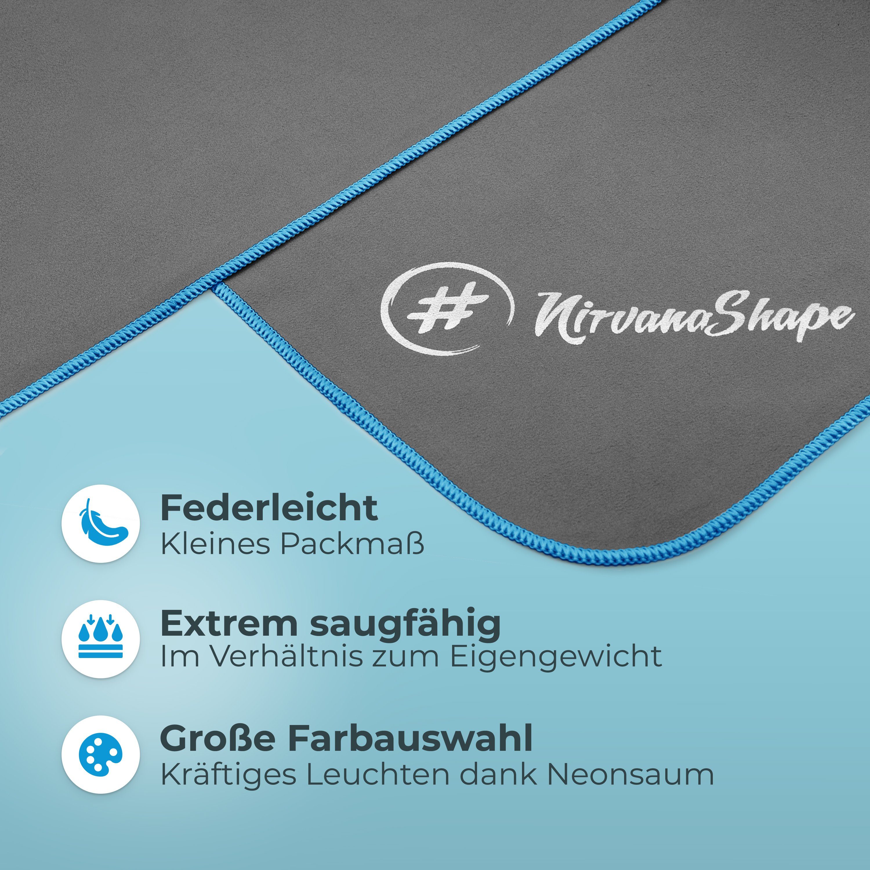 NirvanaShape Sporthandtuch Mikrofaser Handtuch, Badehandtuch, Reisehandtuch, Sporthandtuch, saugfähig, leicht, schnelltrocknend, für Reisen, Fitness, Yoga, Sauna