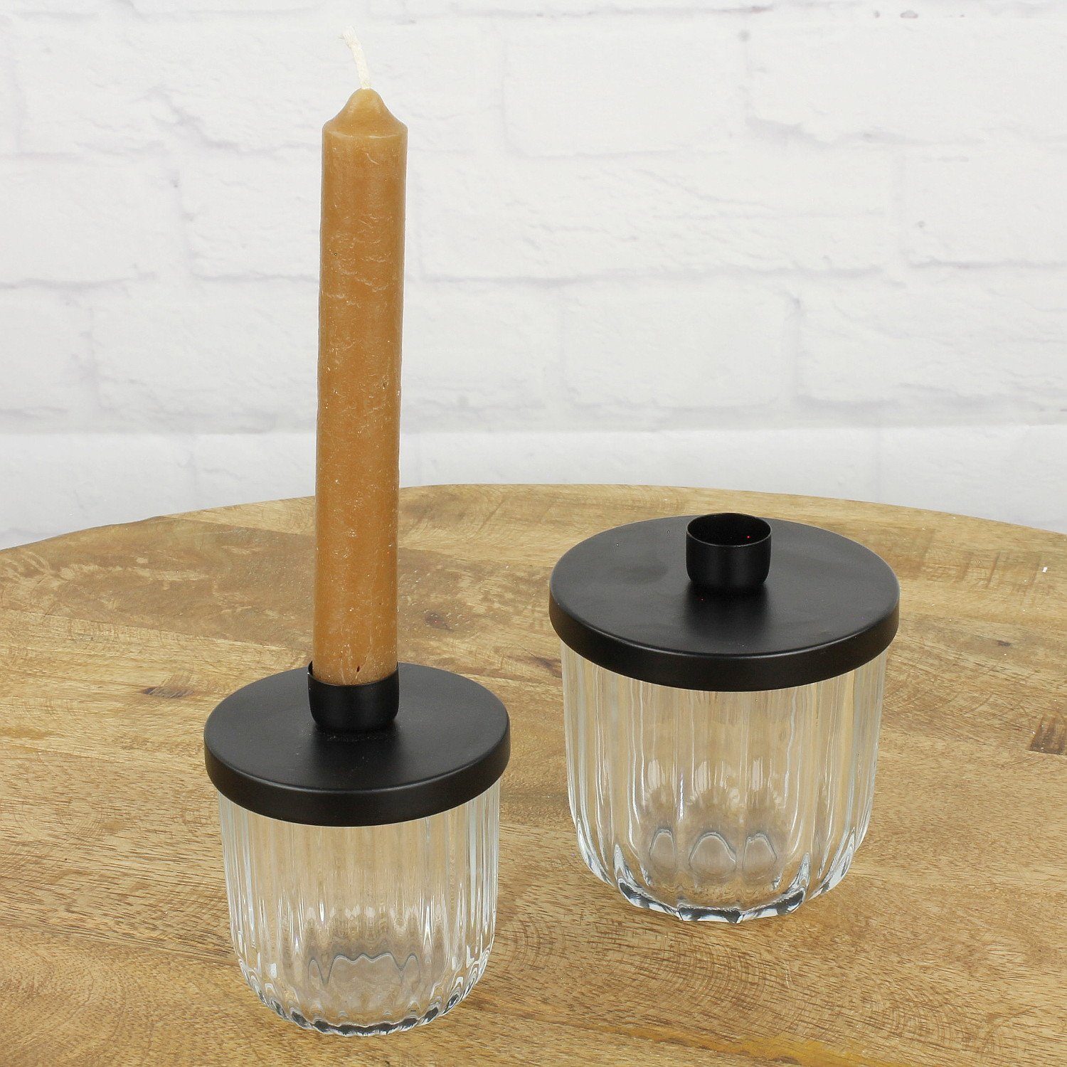 Home Glas für Kerzen-Halter Stabkerzen St), Stabkerzenhalter Macosa schwarz Kerzenhalter Metall Kerzenleuchter Tisch-Dekoration (2