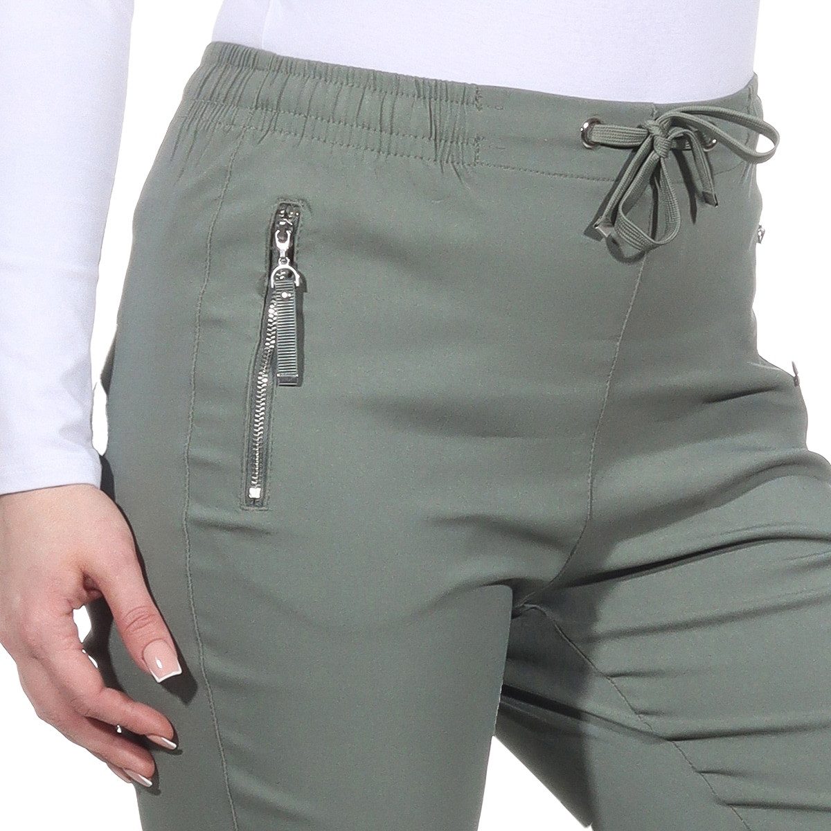 Alica Collection Chinohose Schlupfhose Damen Stretch Hose leichte Sommerhose - Kurzgröße mit Gummibund & Kordelzug, in großen Größen erhältlich
