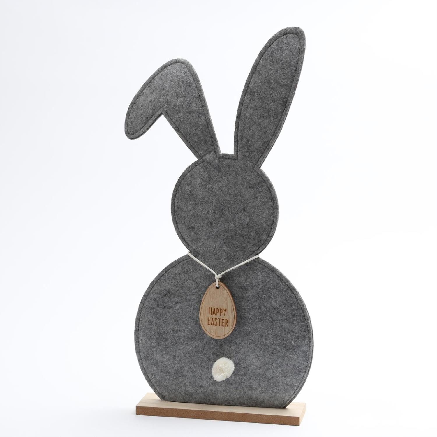 MARELIDA Osterhase Hase Osterhase auf Holzfuß Deko Figur Filz stehend Osterdeko H: 52cm
