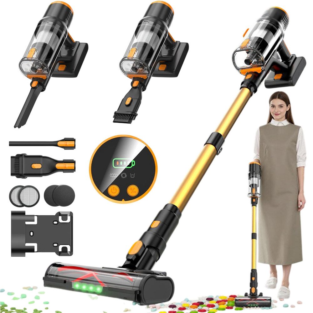 Blossom Hand-und Stielstaubsauger stielstaubsauger ohne kabel DSV112A Akku-Hand-und Stielstaubsauger, beutellos, 55kpa 550W Stielstaubsauge Staubsauger kabellos,65 min, Gelb