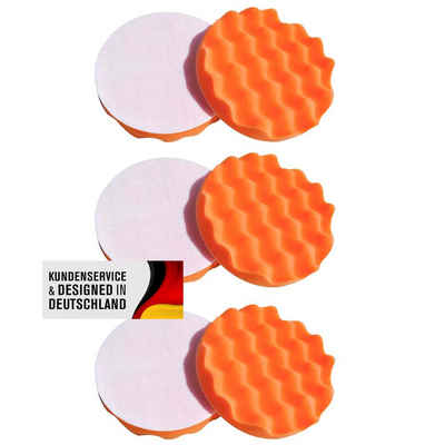 Duke-Handel Polierschwamm Polier-Zubehör Polierpads gewaffelt, orange, 180mm, MEDIUM, (Set, 6 St., Polierpad mit ⌀ 18cm für Autopolitur), Klett-Aufnahme, Auswaschbar, Reißfest, Microporen