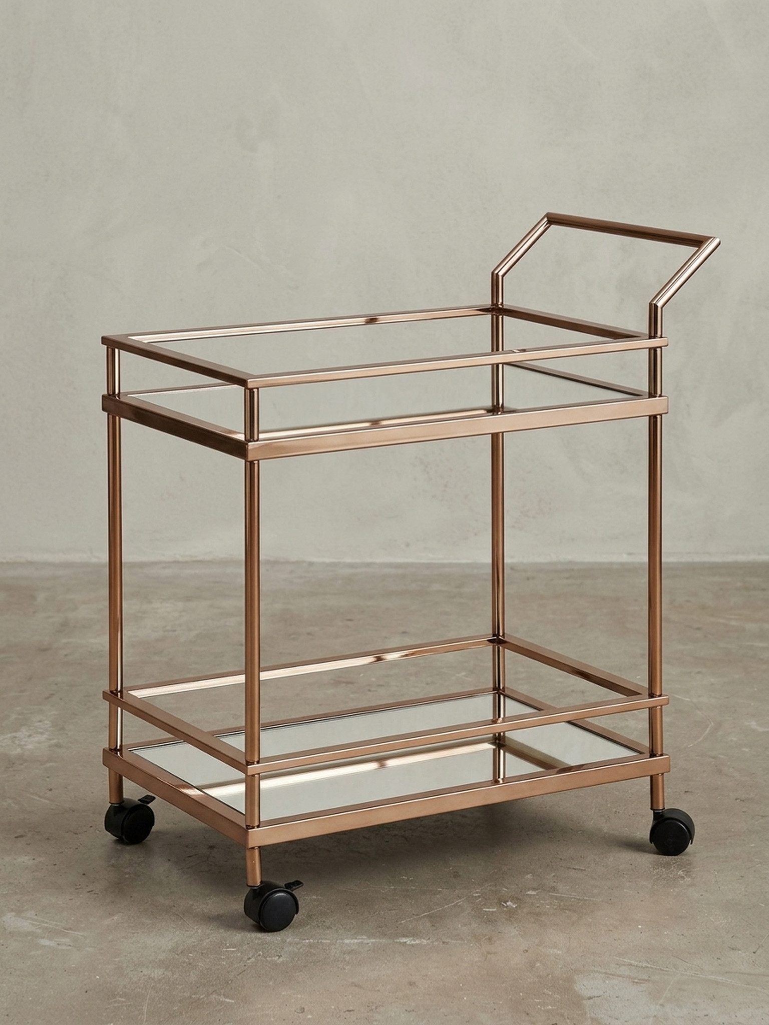 KADIMA DESIGN Servierwagen Design Servierwagen Dunkles Gold 2 Ebenen mit Bremsen, Beistelltisch, auf Rollen, Speisewagen mit Glasplatte, Küchenwagen, Teewagen