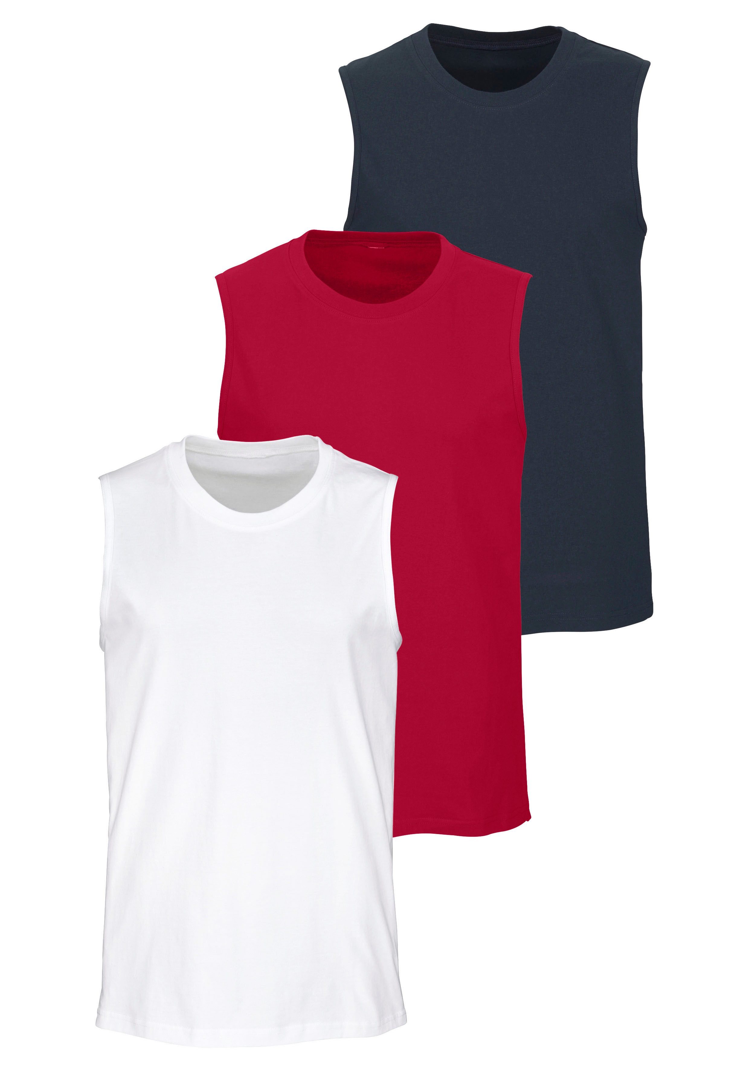 H.I.S Muscleshirt, Unterziehshirt, Unterhemd für Herren (3er-Pack) unifarben, Rundhalsausschnitt, aus Baumwolle