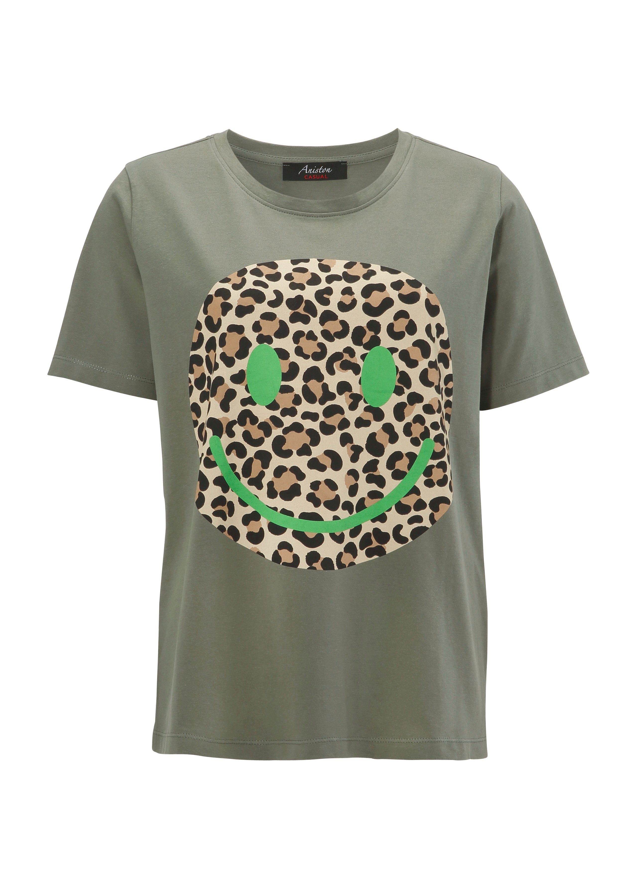 Aniston CASUAL T-shirt with smiley front print in animal look