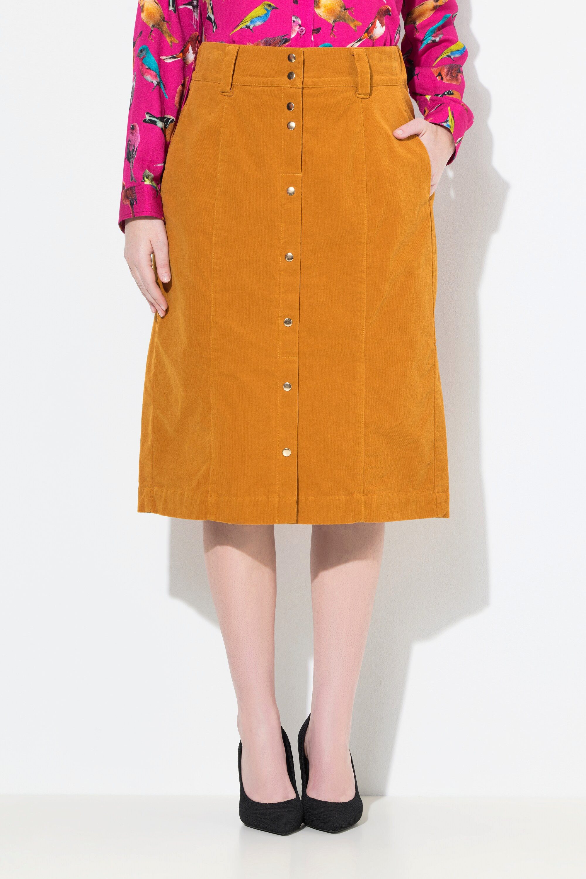 Ulla Popken Jerseyrock Cordrock Druckknopfleiste A-Linie Stretchkomfort günstig online kaufen